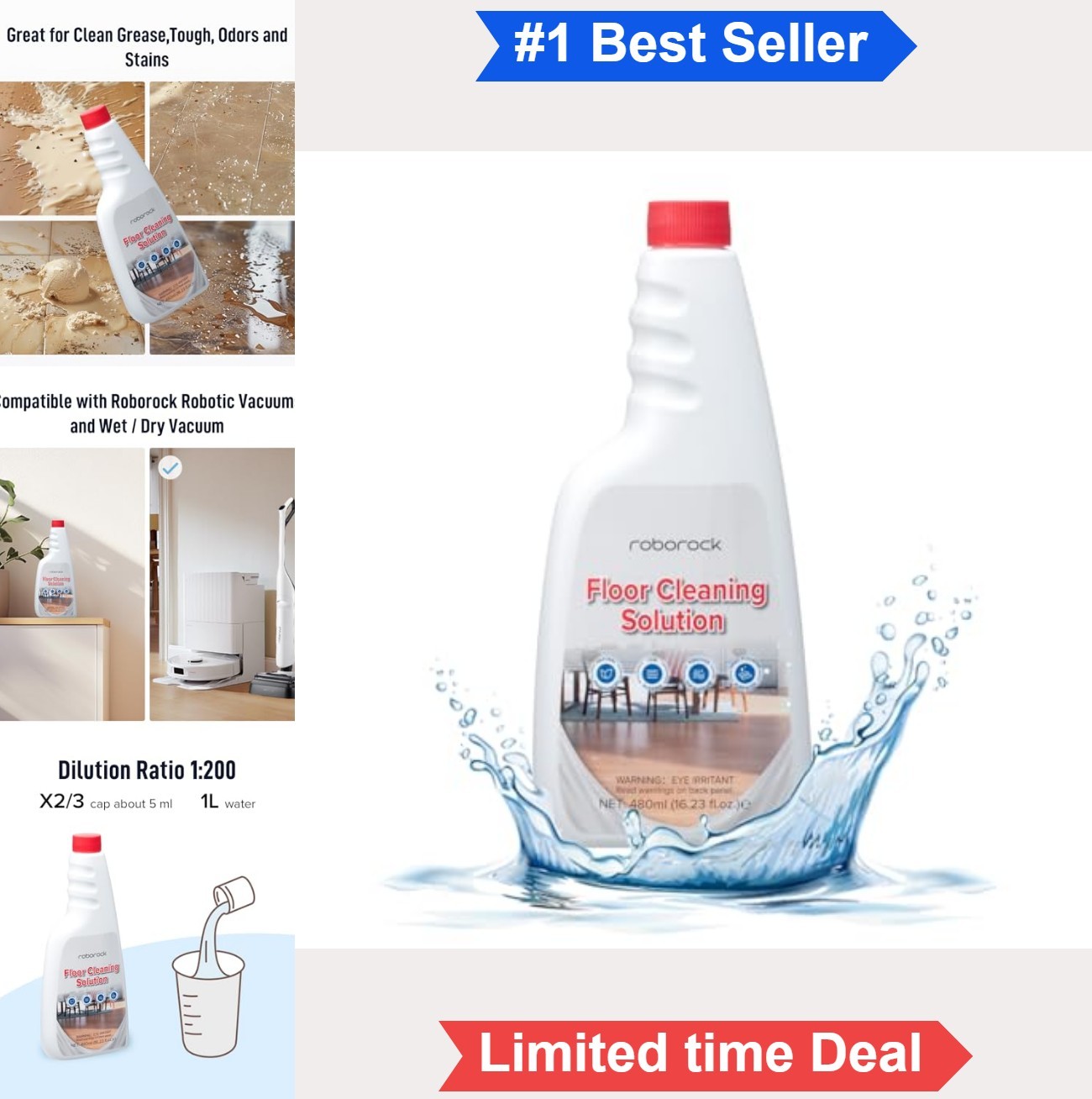 Floor Cleaner Solution 16.2oz For Hardwood Tile Laminate Robot Vacuum Mop