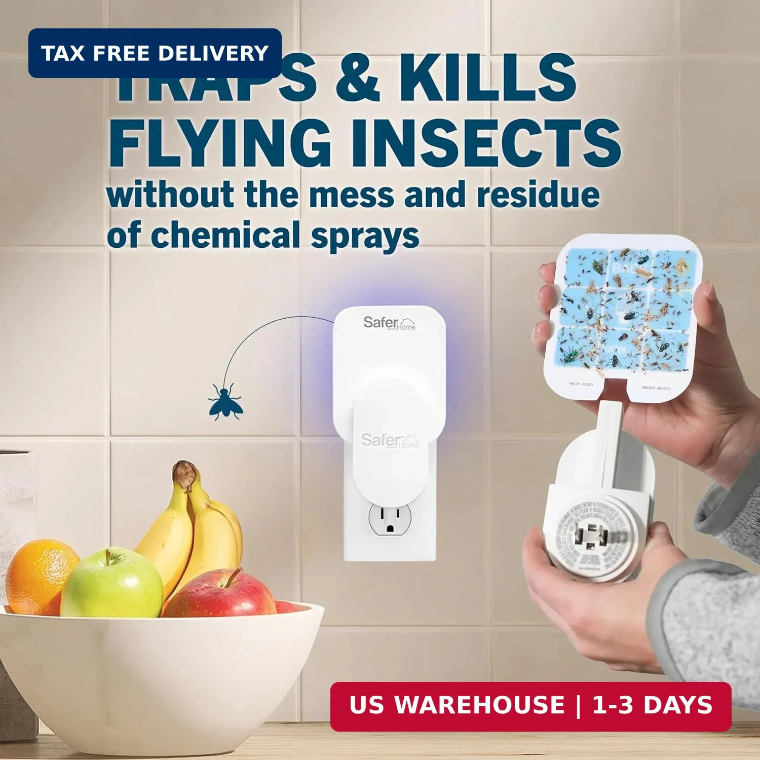 Safer Home Flying Insect Trap Official Refills | 3 Glue Card Refills for Plug-In