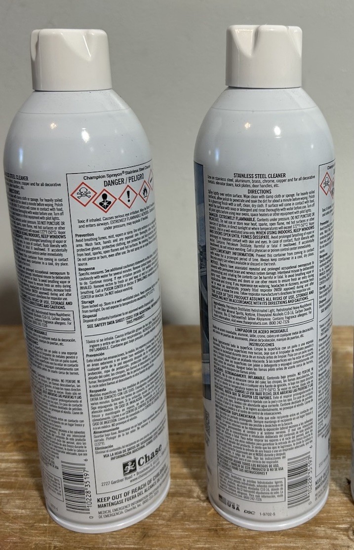 Champion Spray On Stainless Steel Cleaner Aerosol Oil-Based Lot Of 2