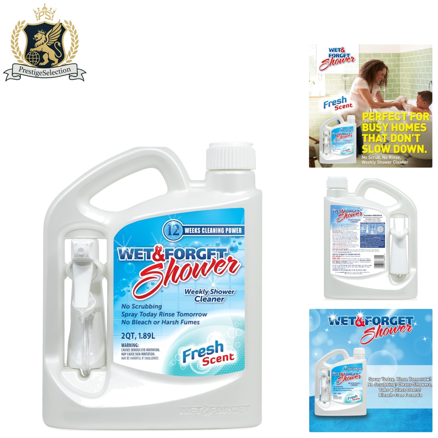 Weekly No-Scrub Shower Cleaner Spray – 64 Oz, Cleans All Surfaces, Safe Formula
