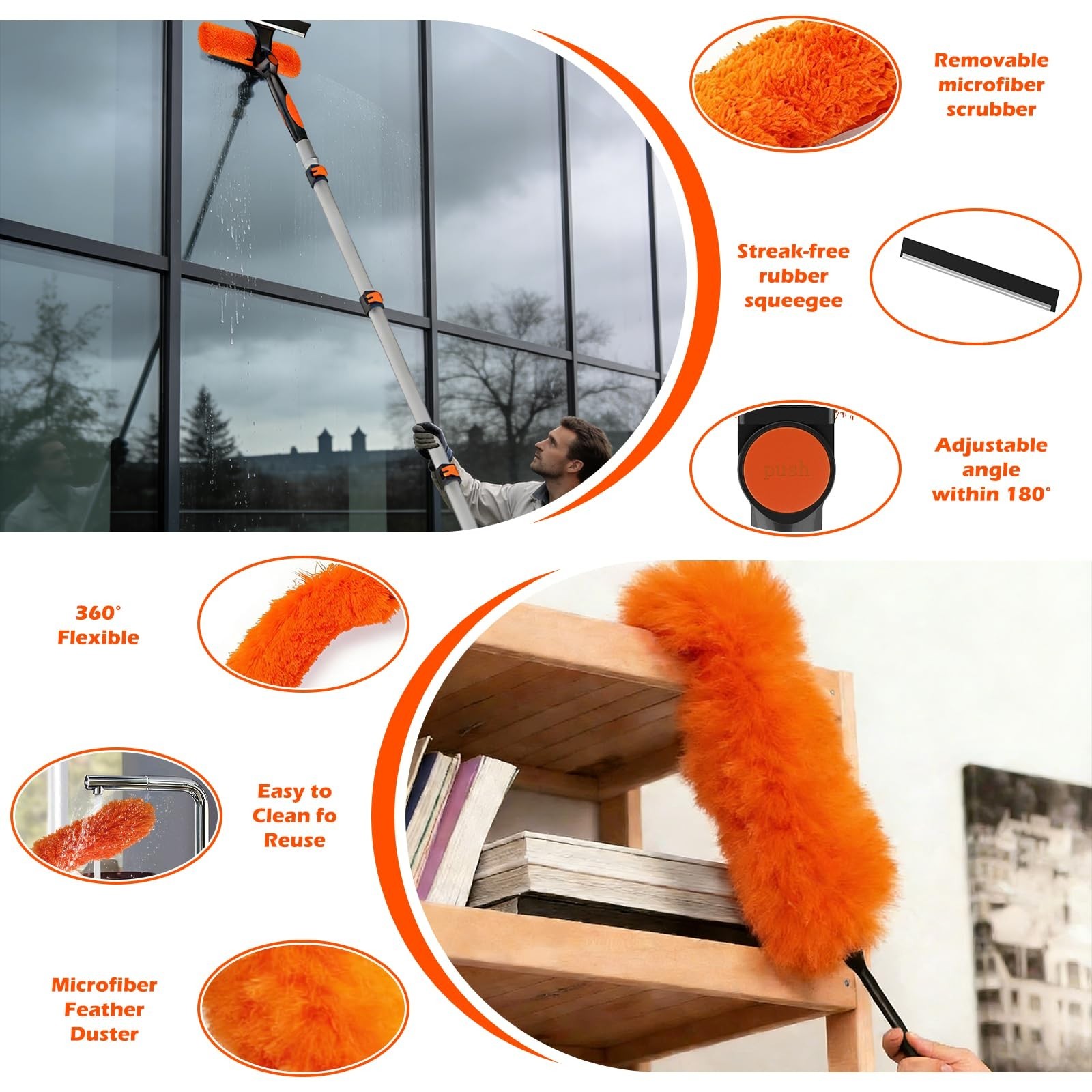 16FT High Ceiling Duster Kit – Adjustable Pole, Extra Long Duster, Cobweb & Sque