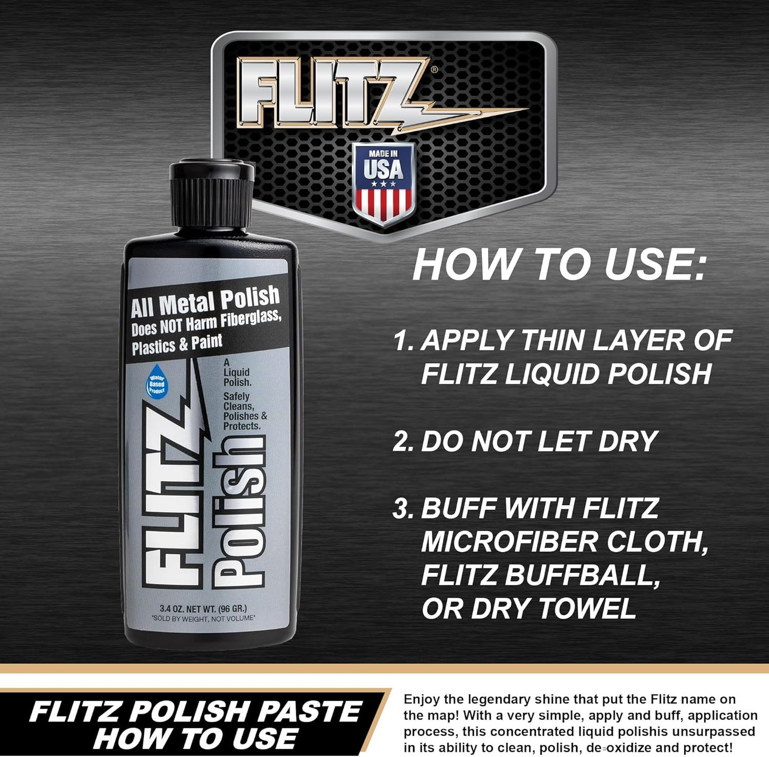 Multi Purpose Metal Polish Liquid – 3.4Oz Bottle of Usa-Made Tarnish Remover – f