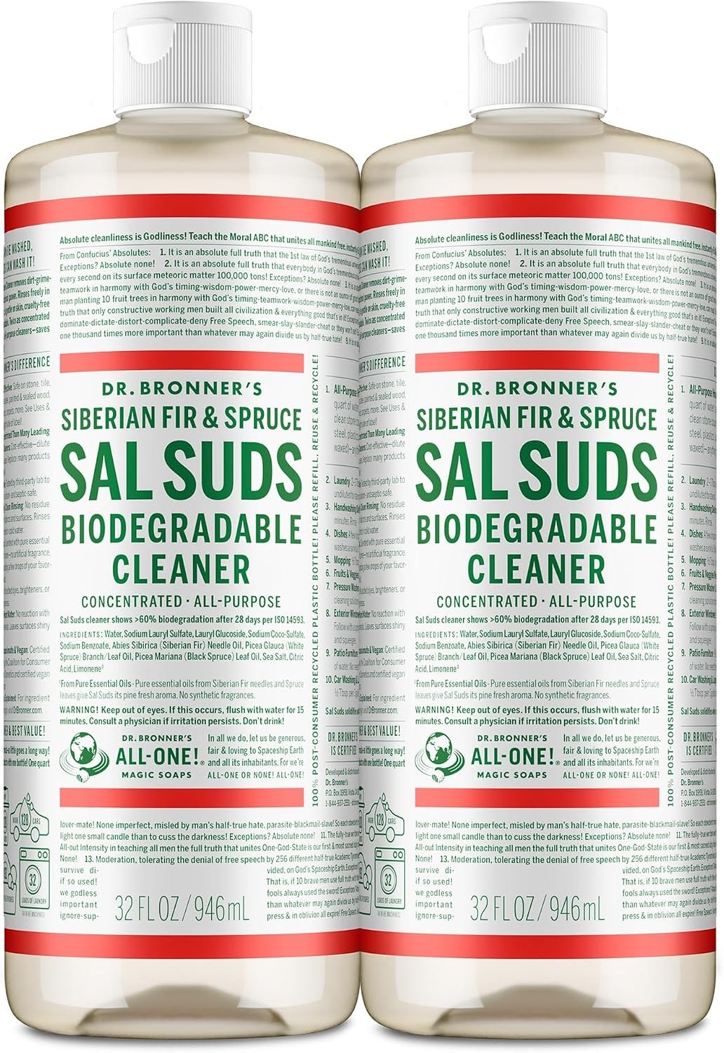 Dr. Bronner’s Sal Suds Cleaner 32oz 2-Pack All-Purpose Concentrate