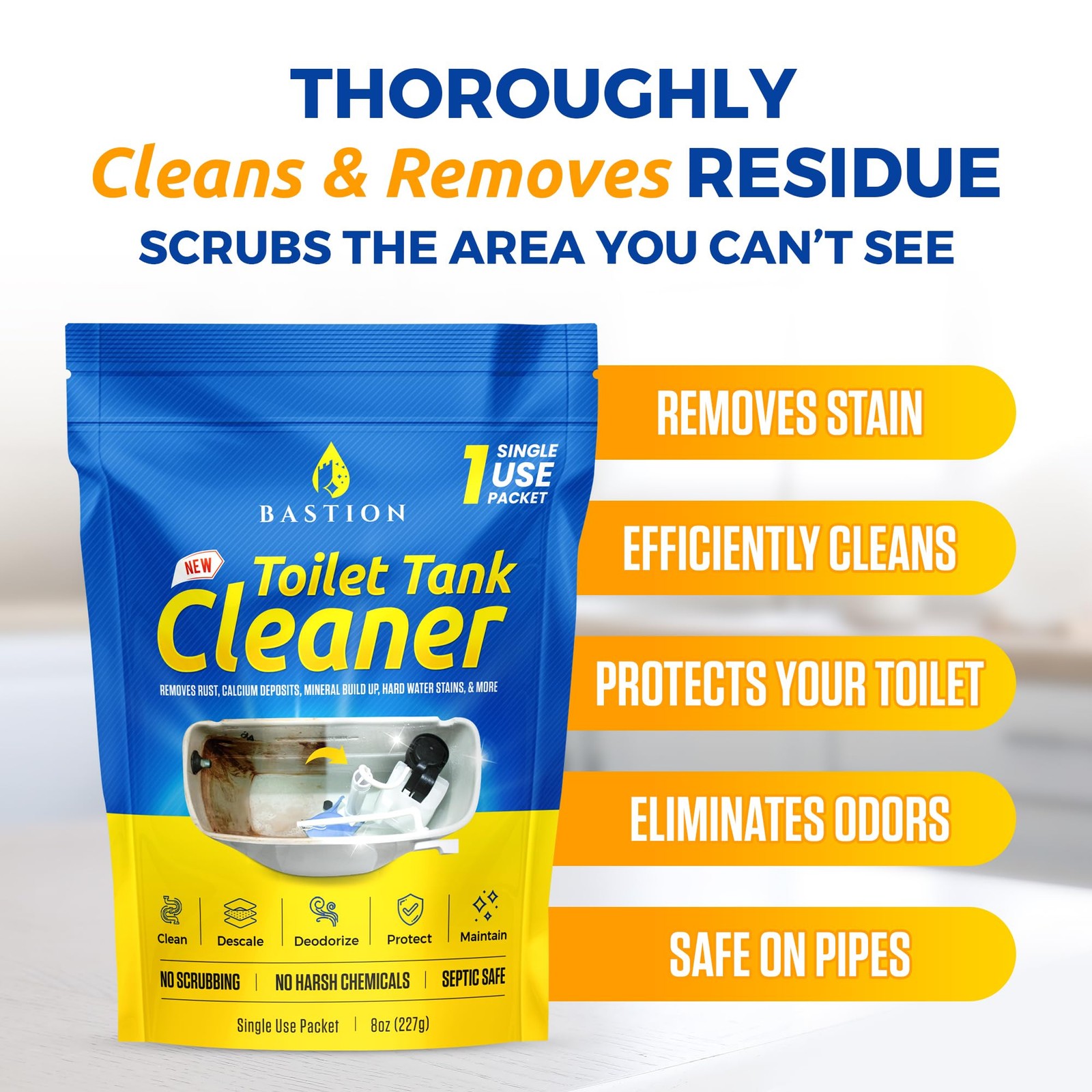 Bastion Toilet Tank Cleaner 6Uses. *Not For Toilet Bowl* Removes Rust, Miner…