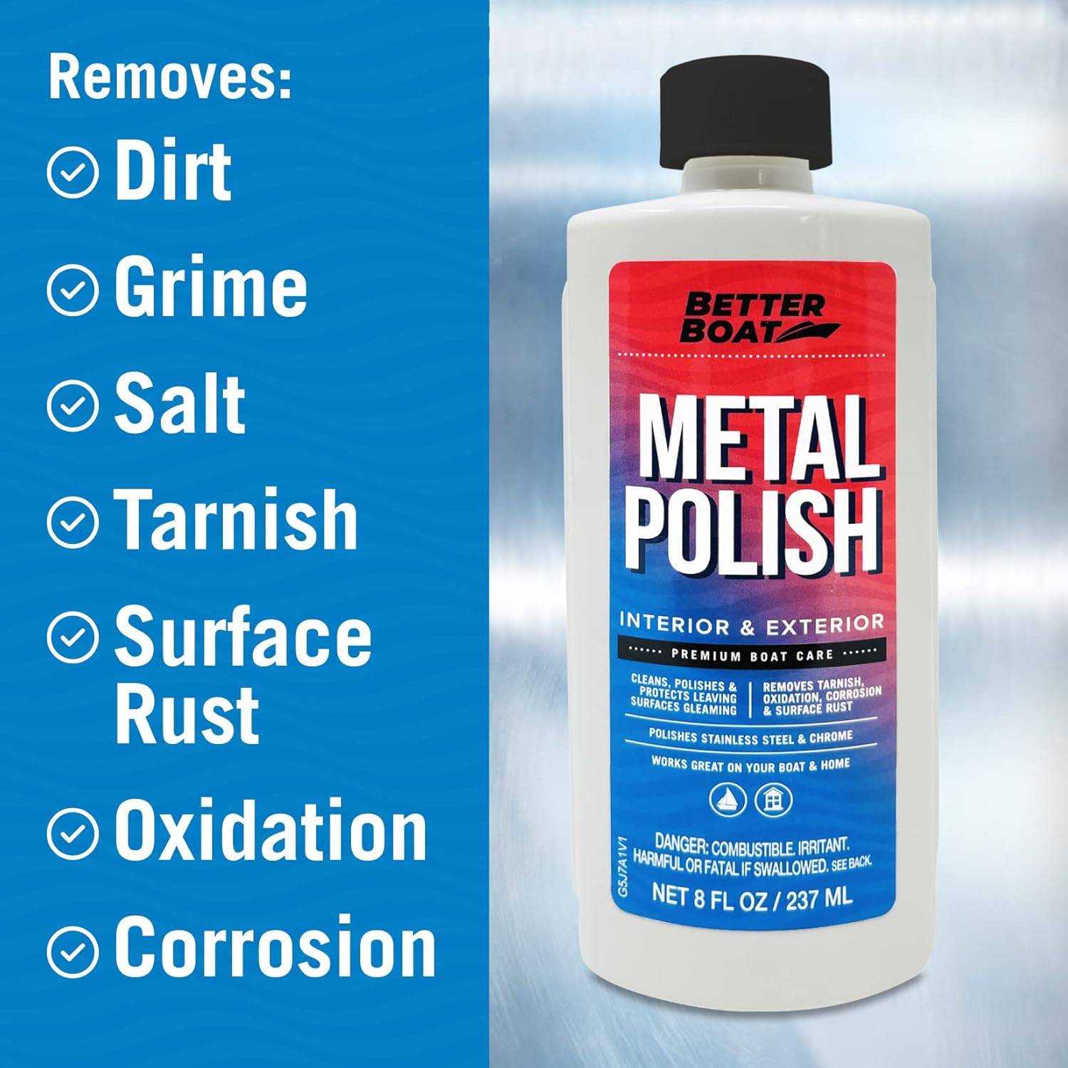 Better Boat Metal Polish Cleaner and Chrome Marine Grade for Boats Cars Aluminum