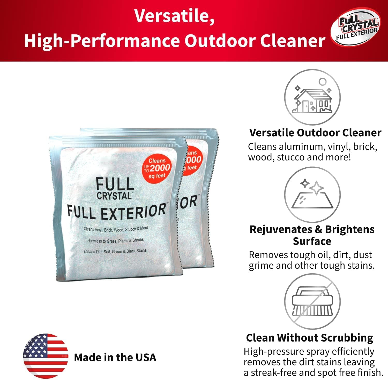 Full Exterior Refill Kit – Crystal Powder Outdoor Cleaner Packets, 8 Oz, Each 4