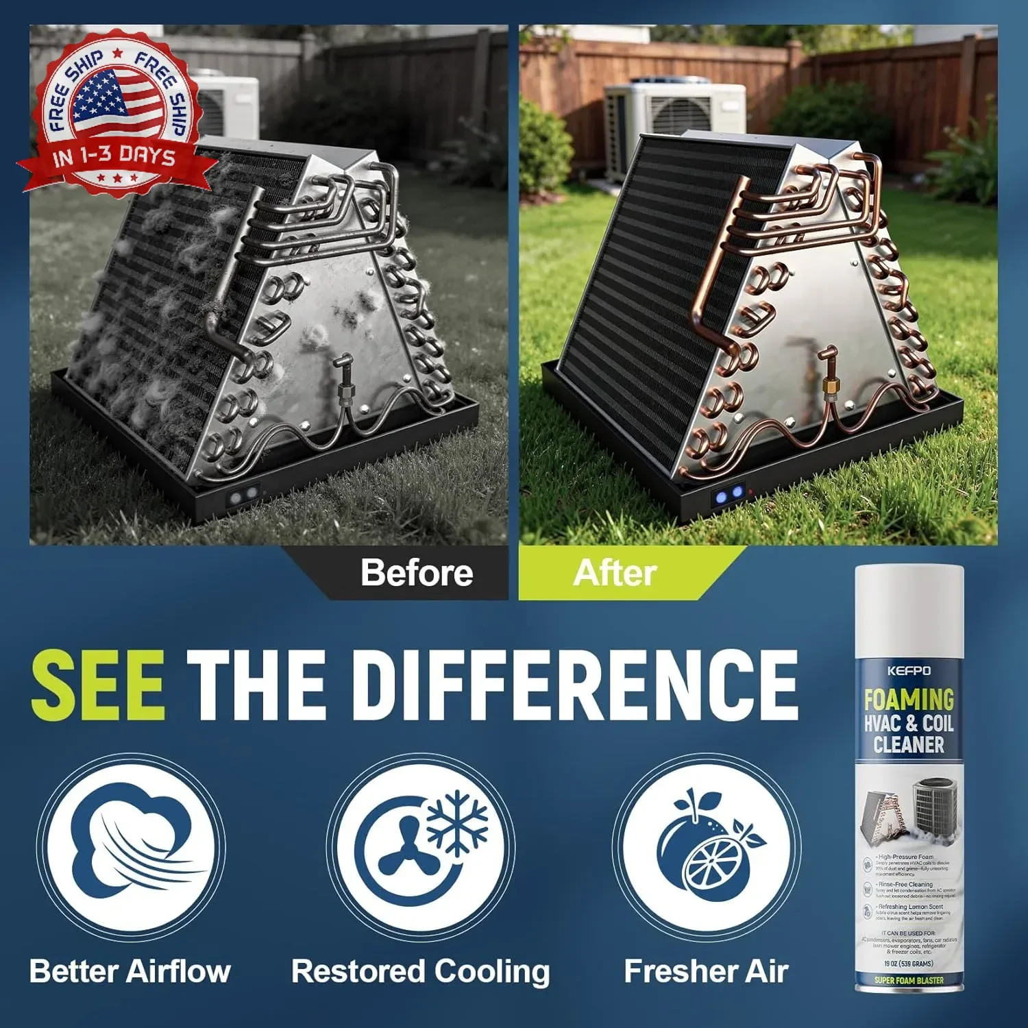 Heavy-Duty AC Coil Cleaner Foam Spray 19 oz No Rinse for Air Conditioner Mainten