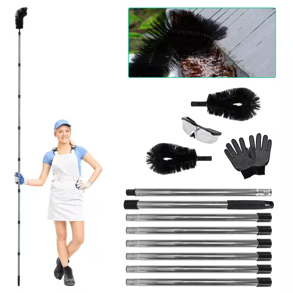 11.5 Ft. Gutter Cleaning Utility Brush with Telescoping Handle, Rain Cleaner Ext