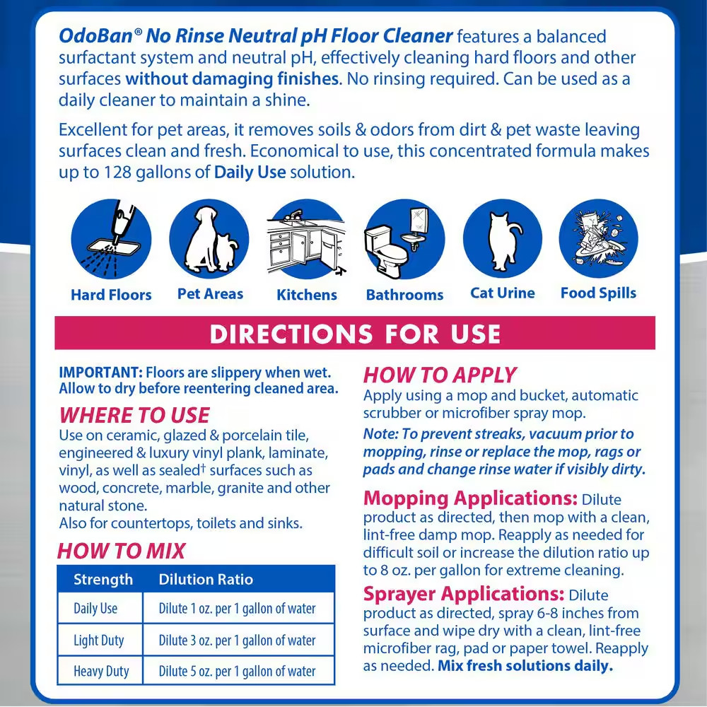 1 Gal. No Rinse Neutral Ph Floor Cleaner, Concentrated Hardwood and Laminate Flo