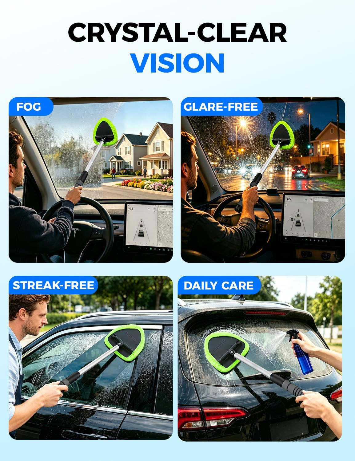 XINDELL Windshield Cleaner Tool – Car Interior Window Cleaning Kit with Extendab
