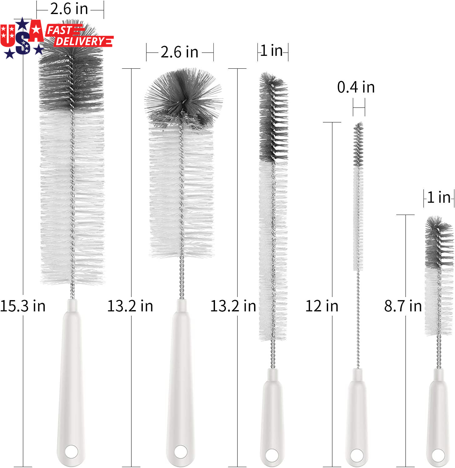 5 Pack Bottle Brush Cleaning Set with Storage Holder, Cleaning Brushes for Long