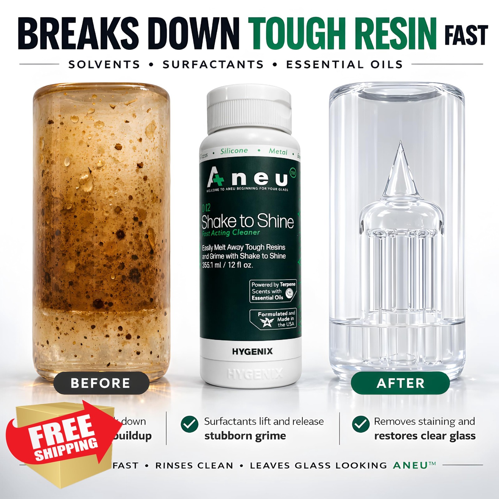 Aneu Shake to Shine Cleaner 12oz, Cleans Glass Silicone Metal, Fast Acting