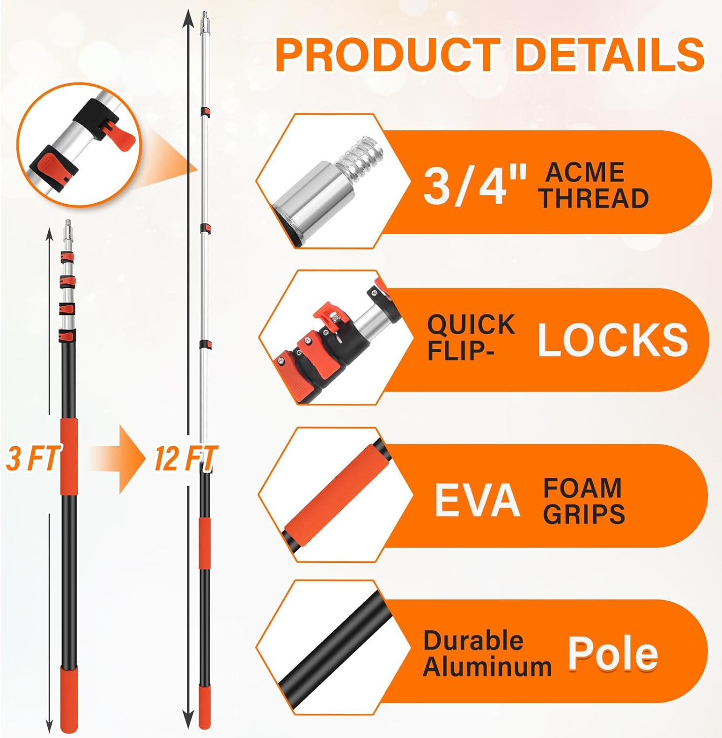 26FT High Reach Duster with Extension Pole 5-20FT, 4-In-1 Cleaning Kit with Univ