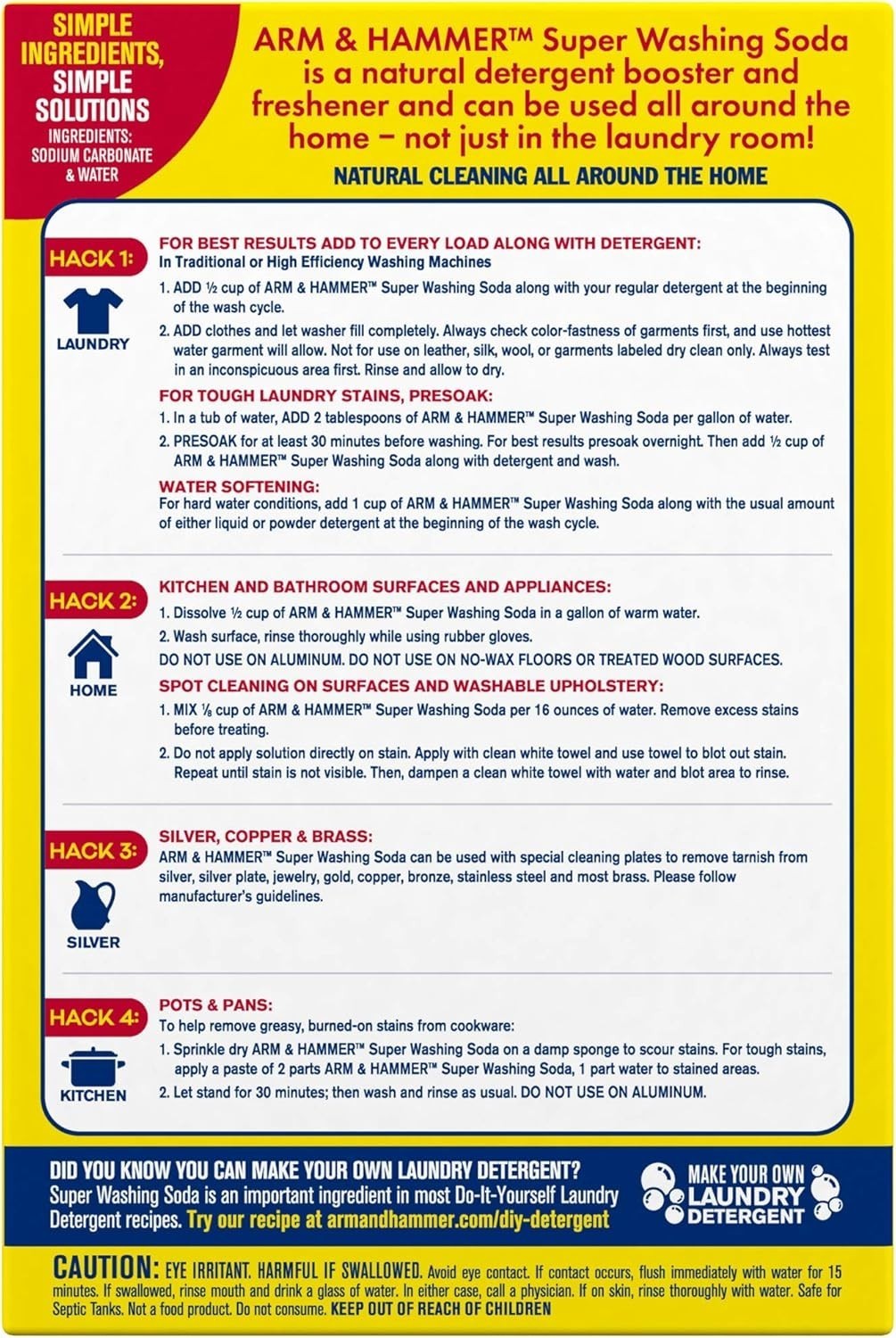 Arm & Hammer Super Washing Soda Detergent Booster & Household Cleaner, 55 Oz.