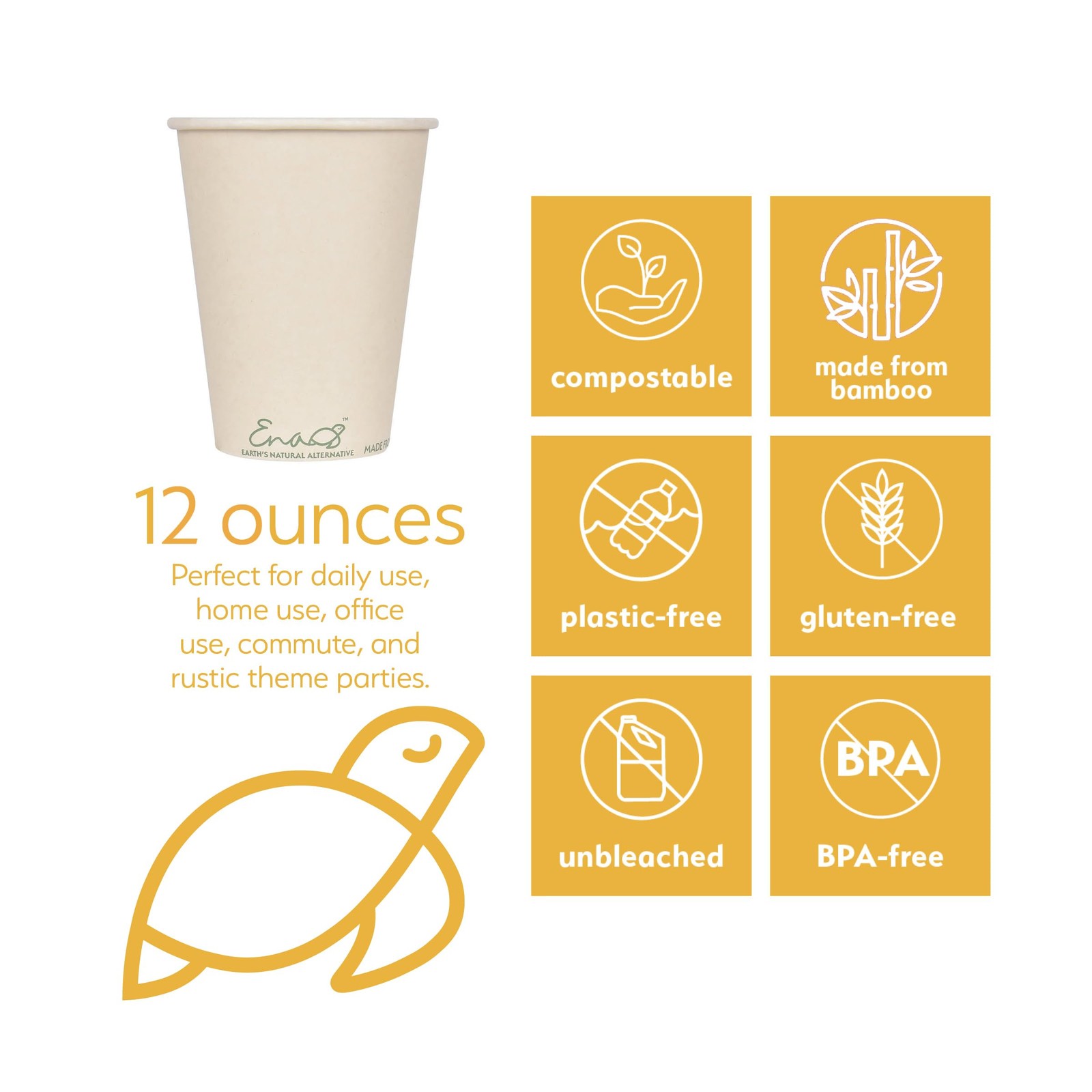 100% Compostable Disposable Coffee Cups [12oz 320 Pack] Paper Cups Made from