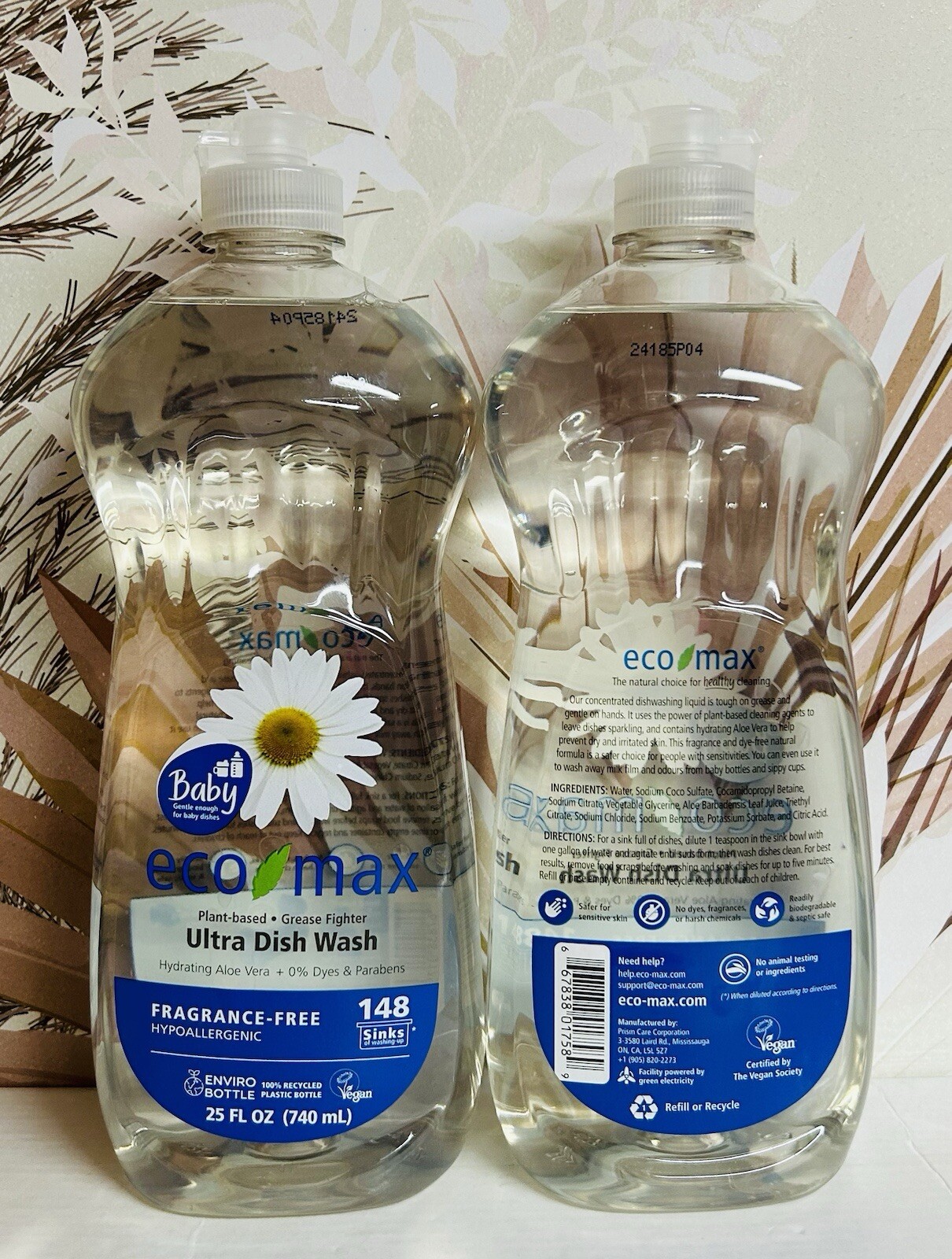 2-Pack Eco Max ~ Ultra Dish Wash with Aloe Vera ~ Fragrance-free 25 fl oz Each