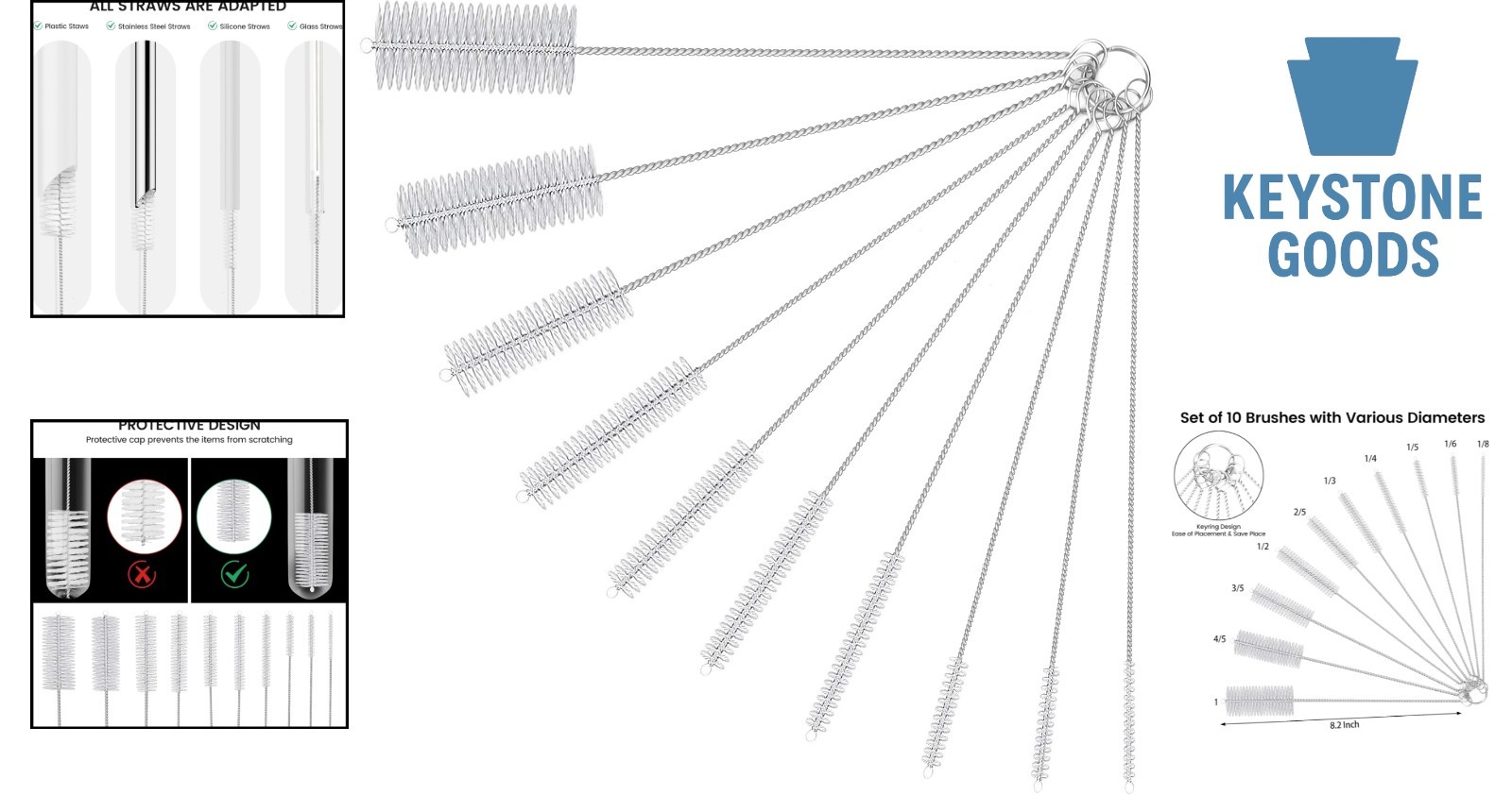 10 Pack Reusable Straw & Tube Cleaner Brushes Assorted Sizes
