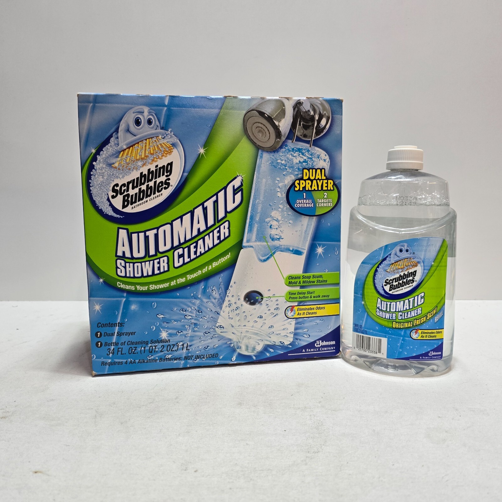 Scrubbing Bubbles Automatic Shower Cleaner Kit Dual Spray w Solution + Refill