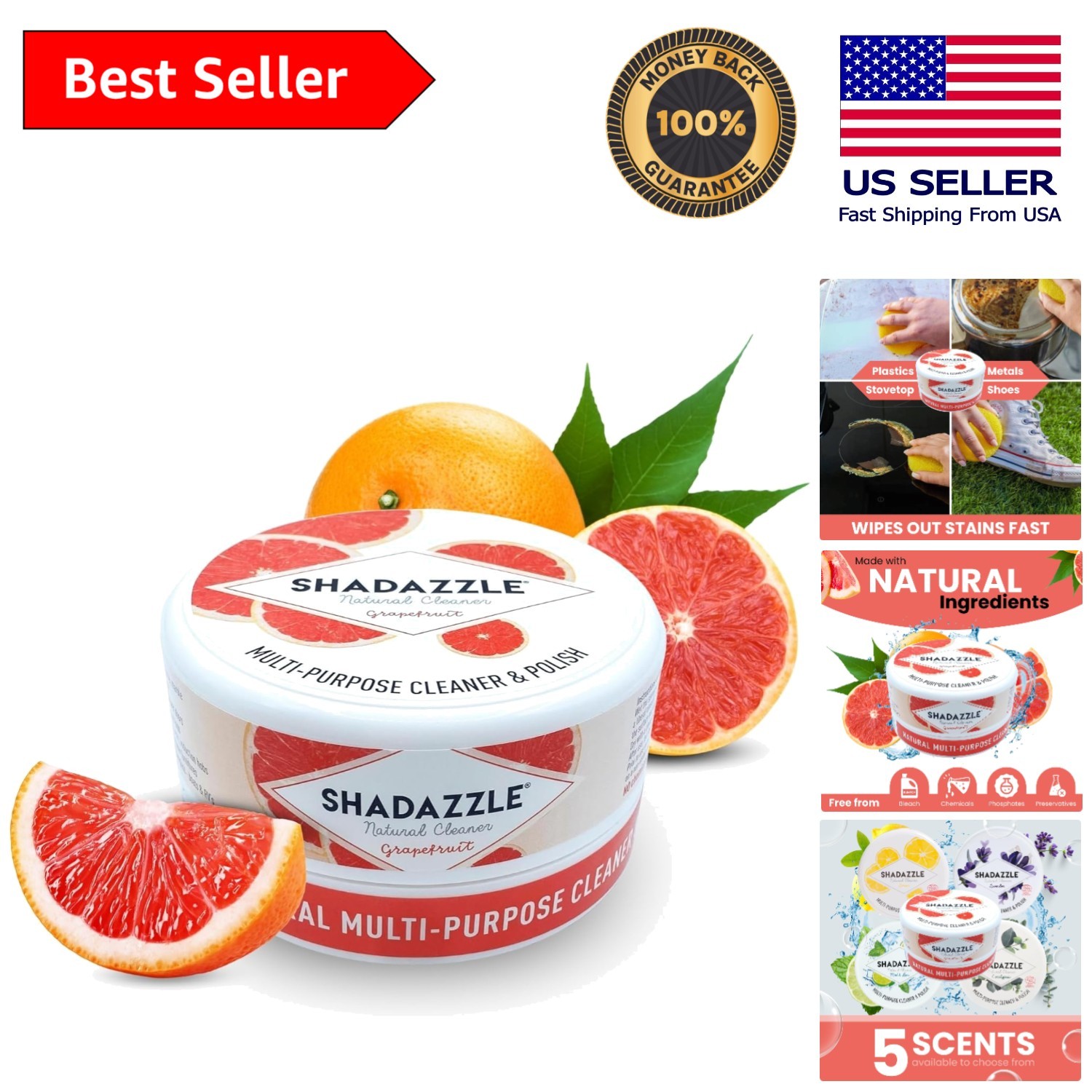 Natural All-Purpose Cleaning Paste, 10.58 Oz – Eco-Friendly Grapefruit Cleaner