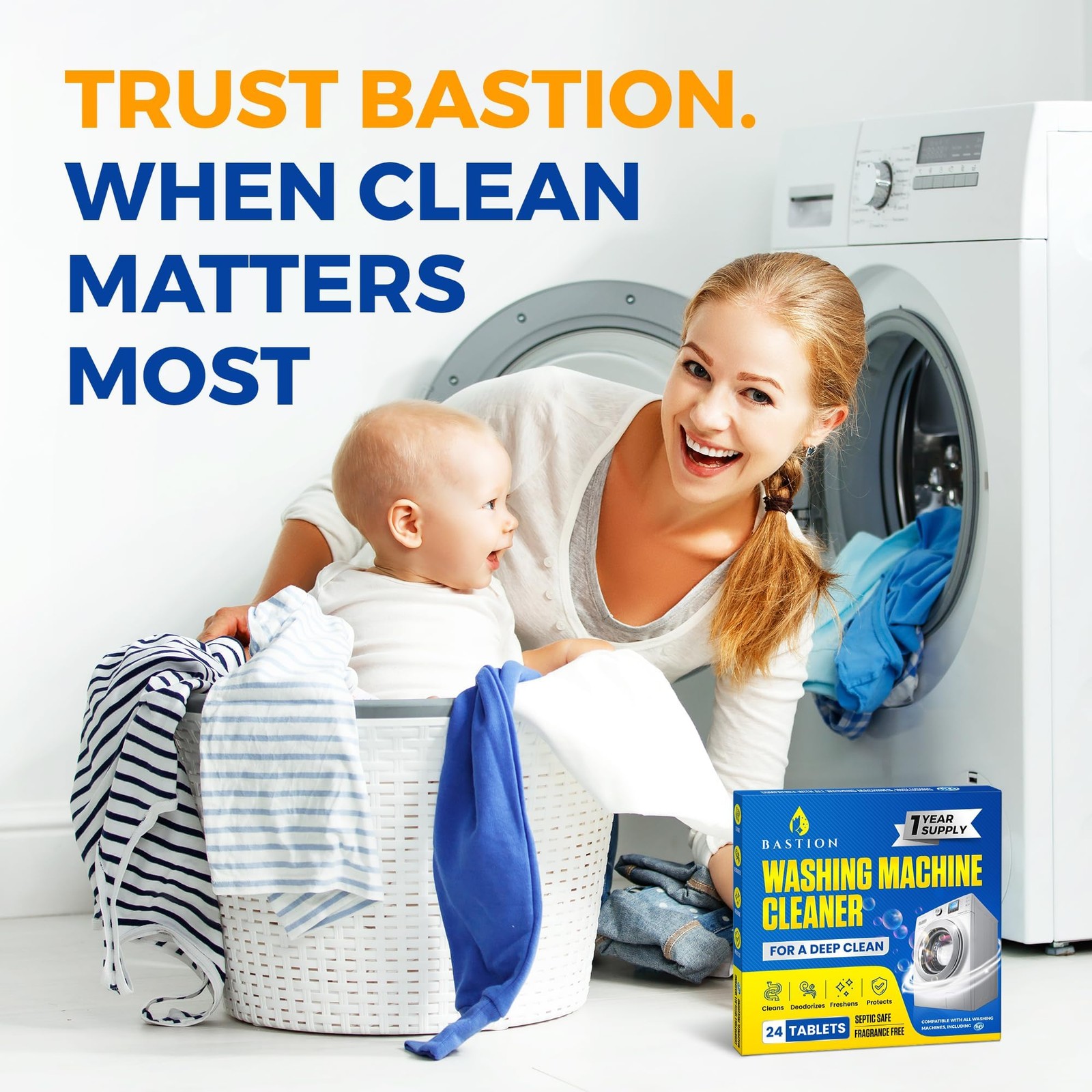 Washing Machine Cleaner Tablets 24 pack Powerful Descaler -Deep Cleaning for