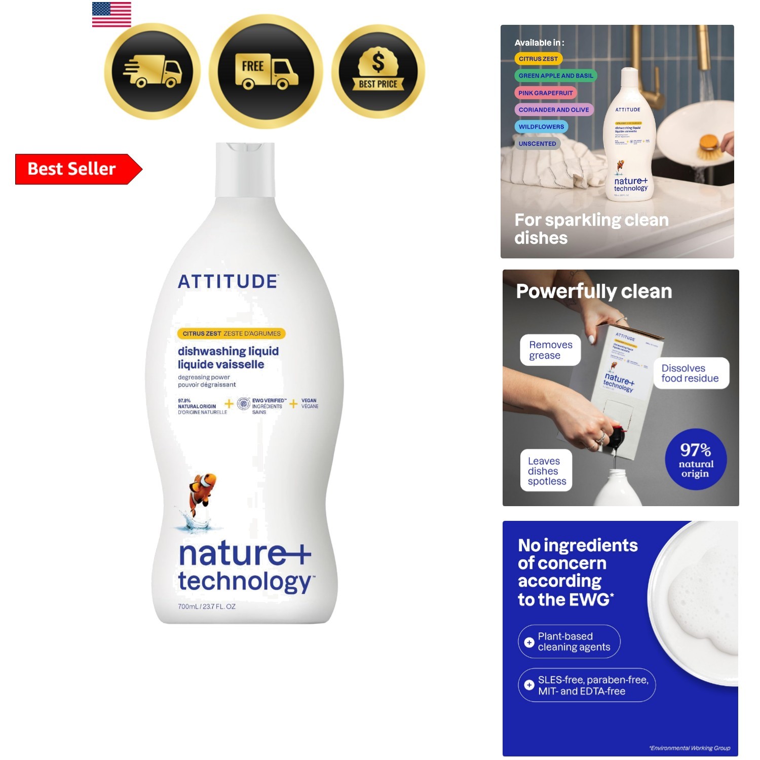 Dish Soap, EWG Verified, Plant-Based & Dishwashing Liquid, Naturally Derived…