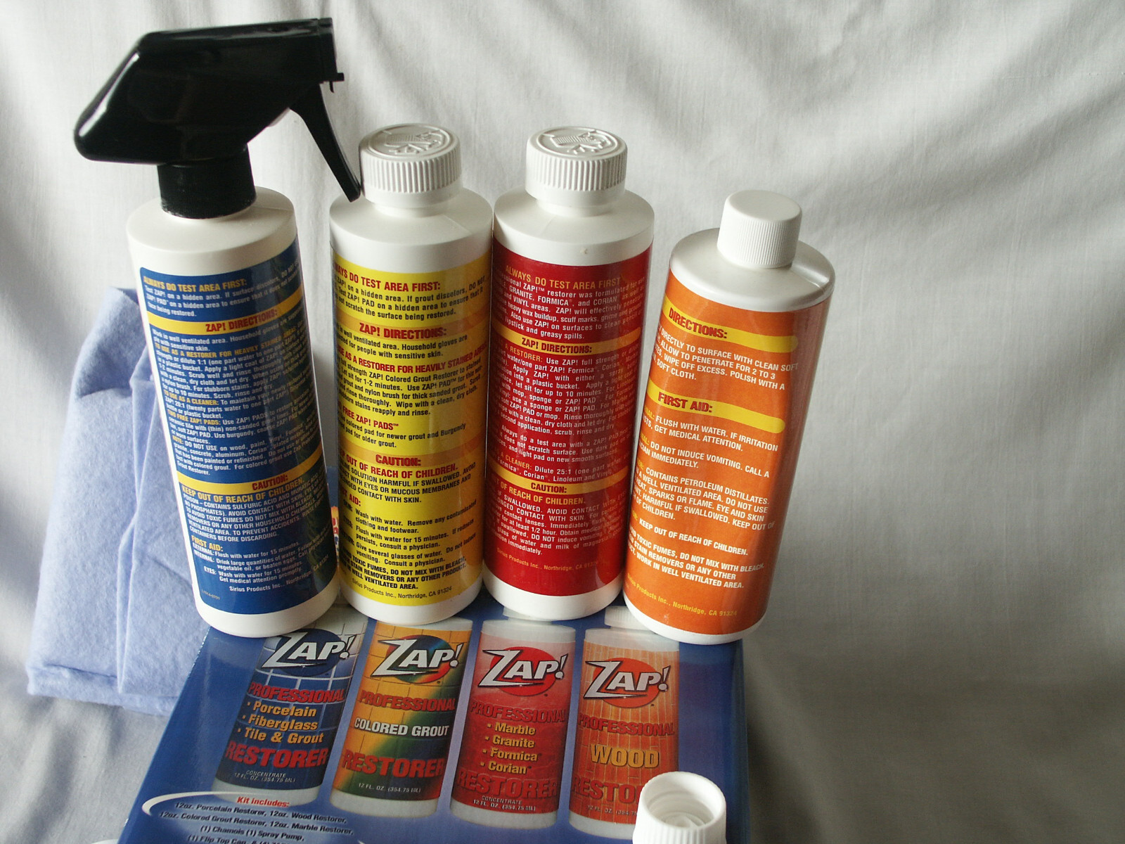 4 Zap Professional Restorer Kit: Porcelain, Grout, Marble, Wood 12oz -3 Sealed