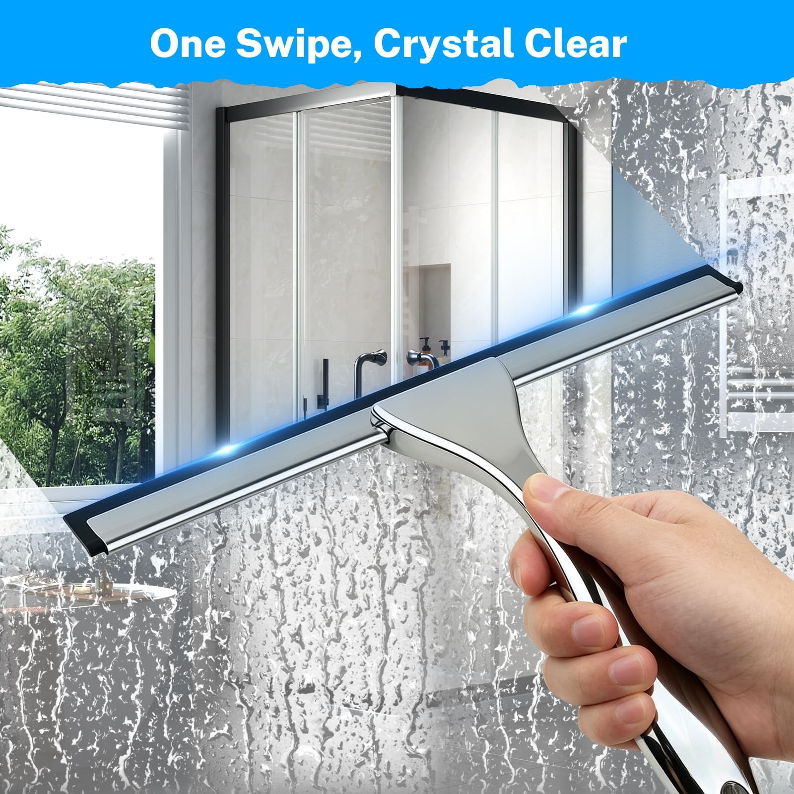 All-Purpose Stainless Steel Squeegee, 10 Inch Silver Shower Squeegee with 1 A…