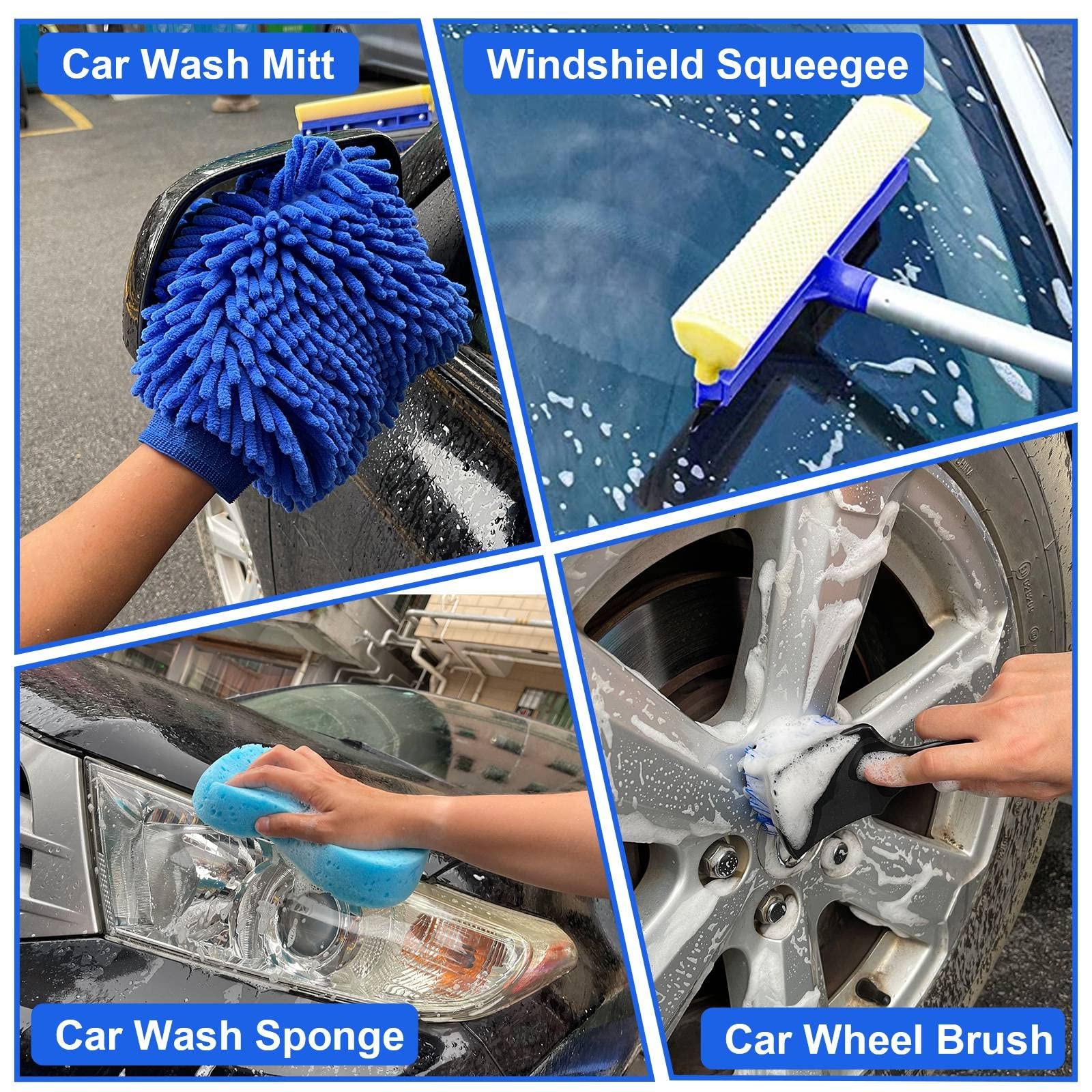 21Pcs Car Wash Kit,62″ Car Wash Brush Mop with Long Handle,Car Cleaning Kit,Car
