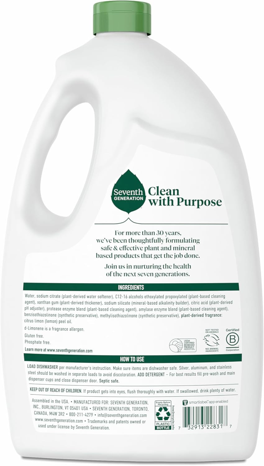 Seventh Generation Dishwasher Detergent Gel Lemon Scent 70 oz 2-Pack Duo