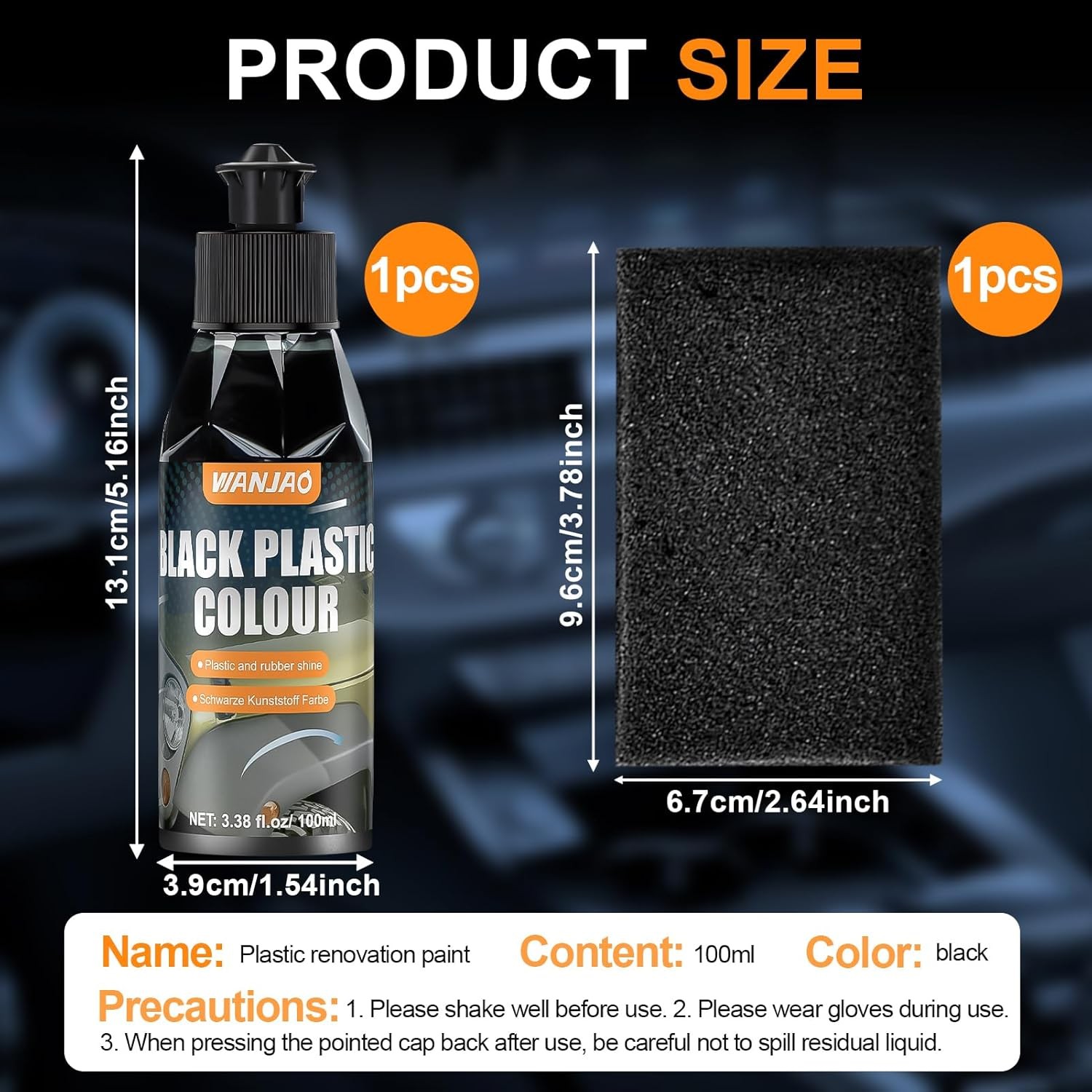 100ML Car Plastic Restorer Black, Black Trim Restorer Automotive with Sponge, Re