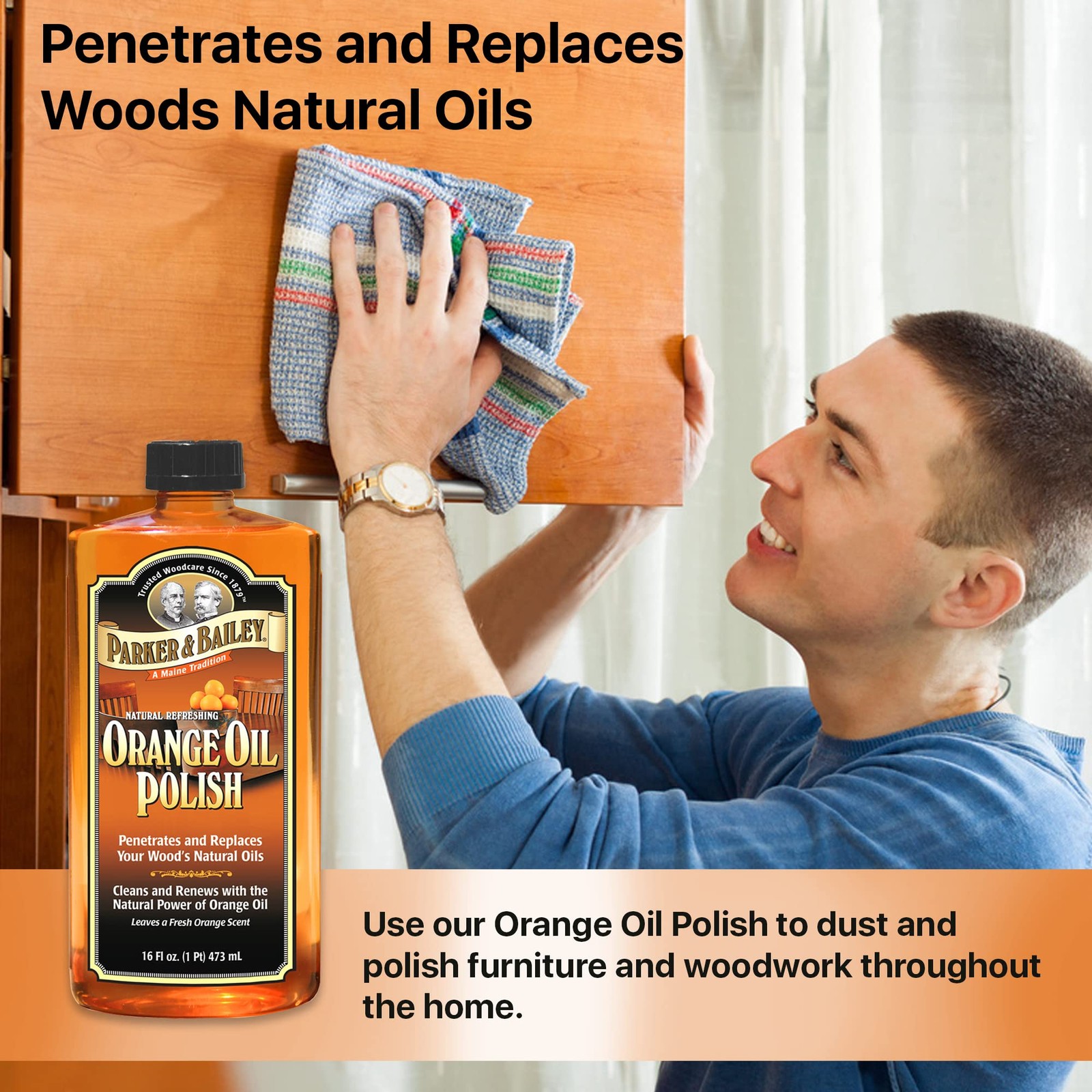 Orange Oil Polish, Natural Orange Scented Furniture Cleaner & Wood Table Clea…