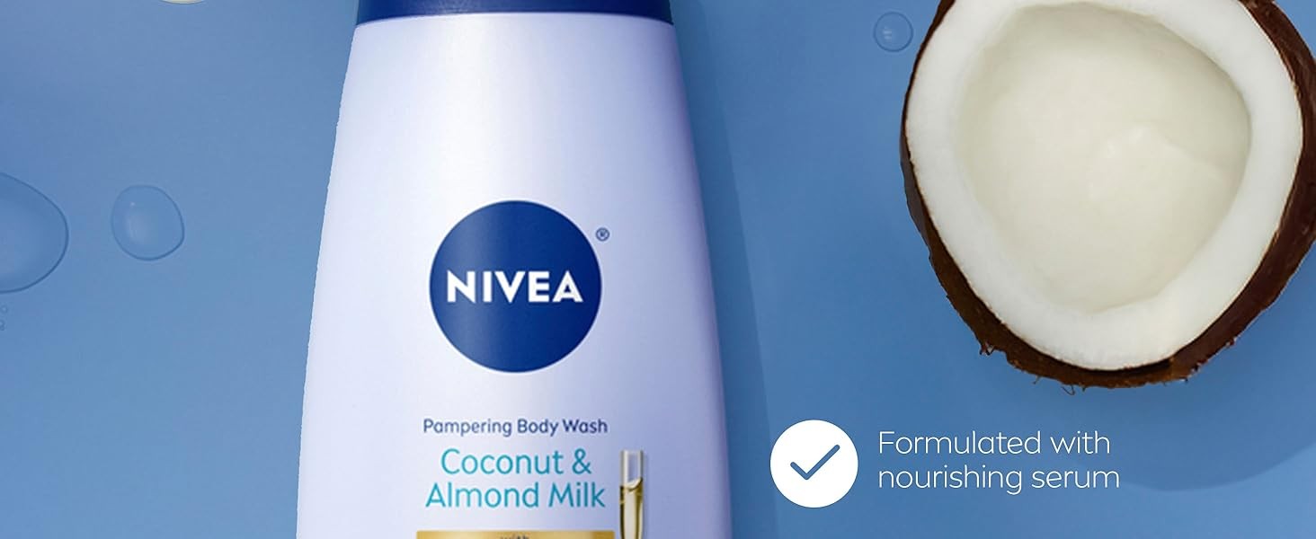 Pampering Coconut and Almond Milk Body Wash with Nourishing Serum, Body Wash for