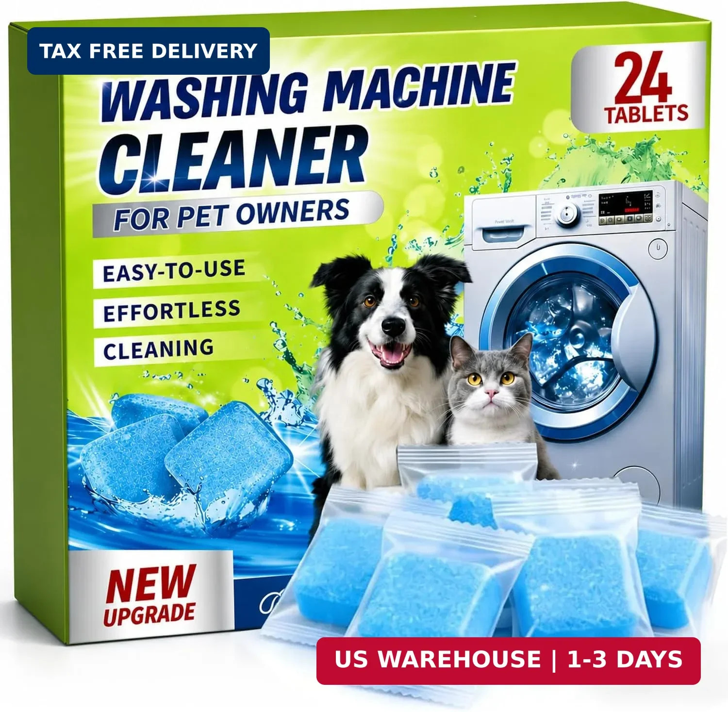 Enzyme Washing Machine Cleaner Tablets for Pet Owners, [2X Power] Washer Cleaner