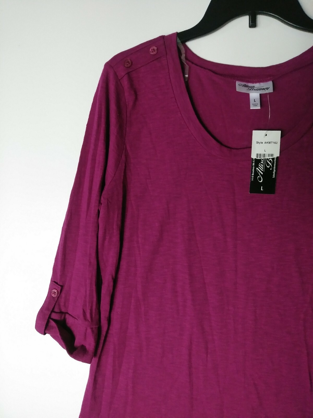 ALLISON BRITTNEY SIZE LARGE TOP SHIRT BERRY NWT AKMT162 COTTON & POLY WASH COLD