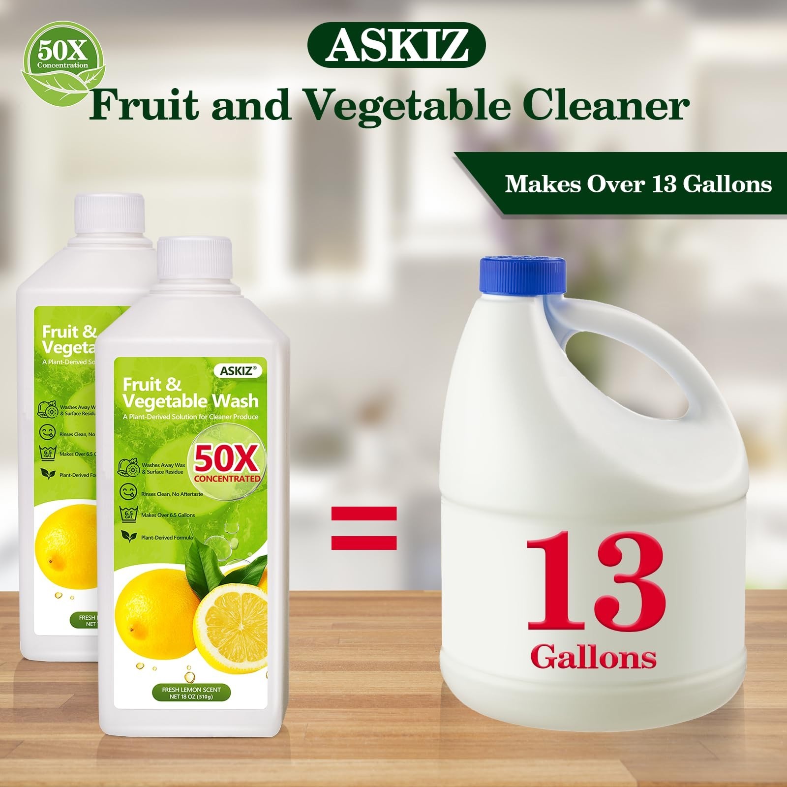 Fruit & Vegetable Wash 13 Gallons – Lemon Cleaner, Improved Nozzle, Multi-Purpos