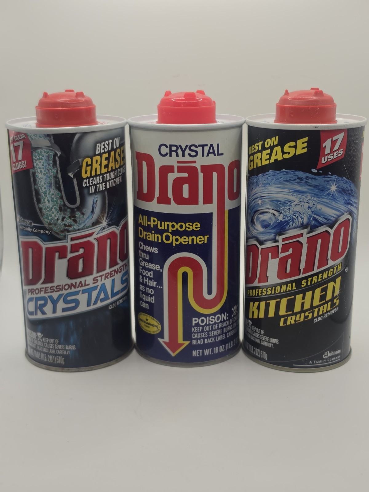 3 Lot Drano Crystals Professional Strength Clog Remover Kitchen Sink 18oz