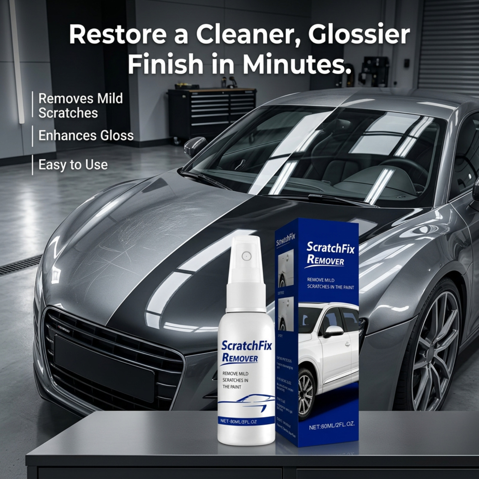 Car Scratch Remover Spray – Quick Spray & Wipe Formula for Light Scratch, 60 ml