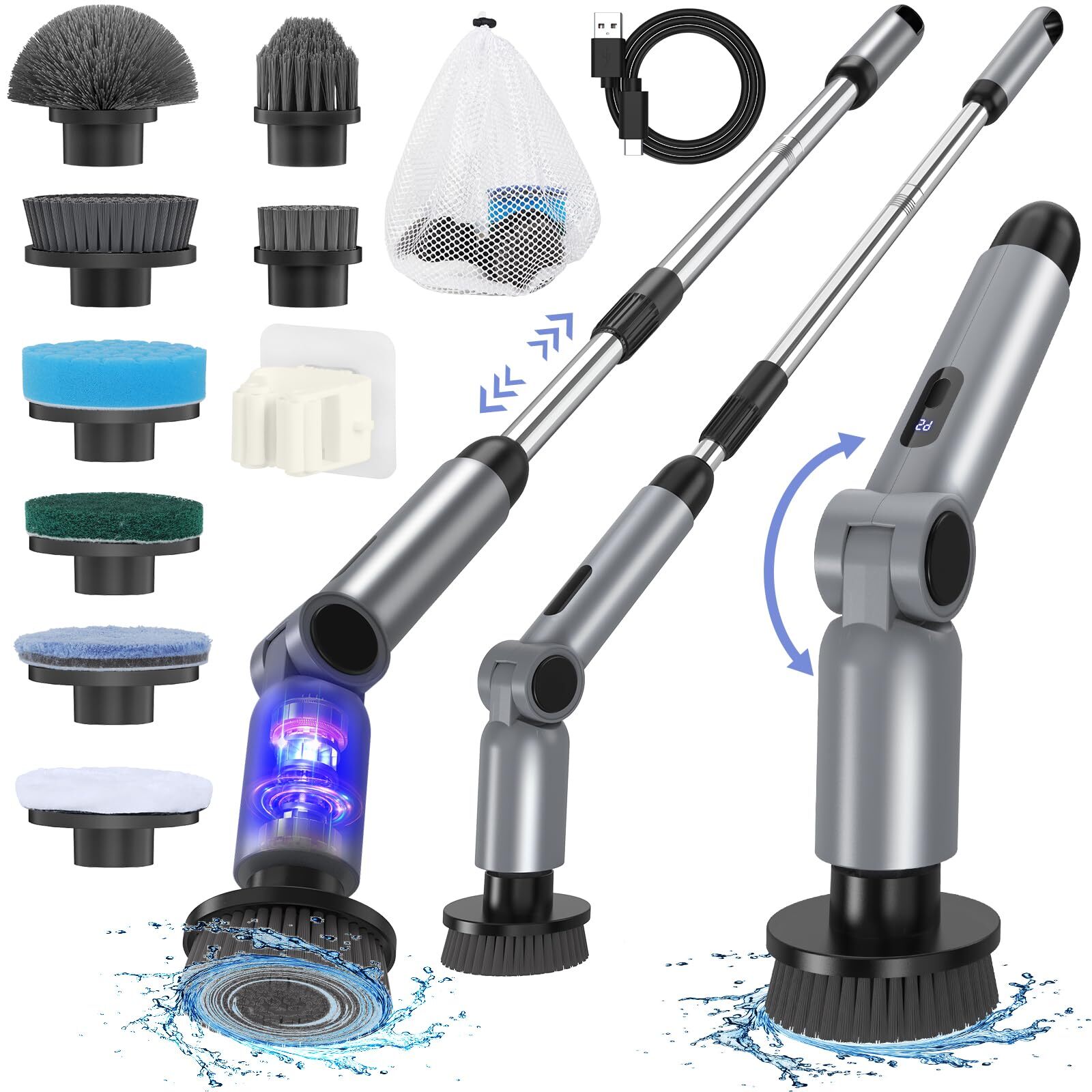 Electric Spin Scrubber ipx7 Waterproof 50kg Torque Shower Scrubber With 9 B