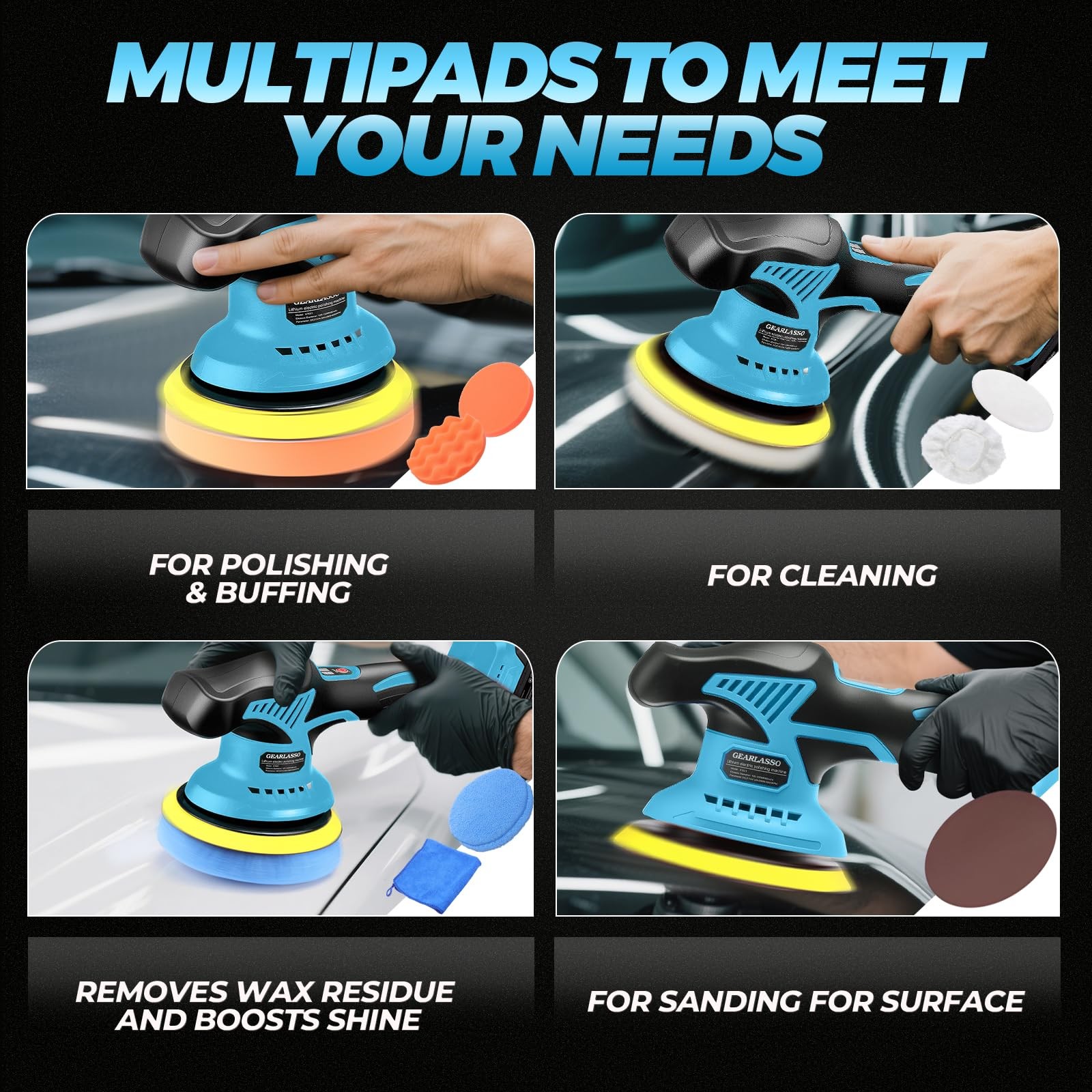 Cordless Car Buffer Polisher with 2 Batteries, 8 Speeds & 17Piece Kit
