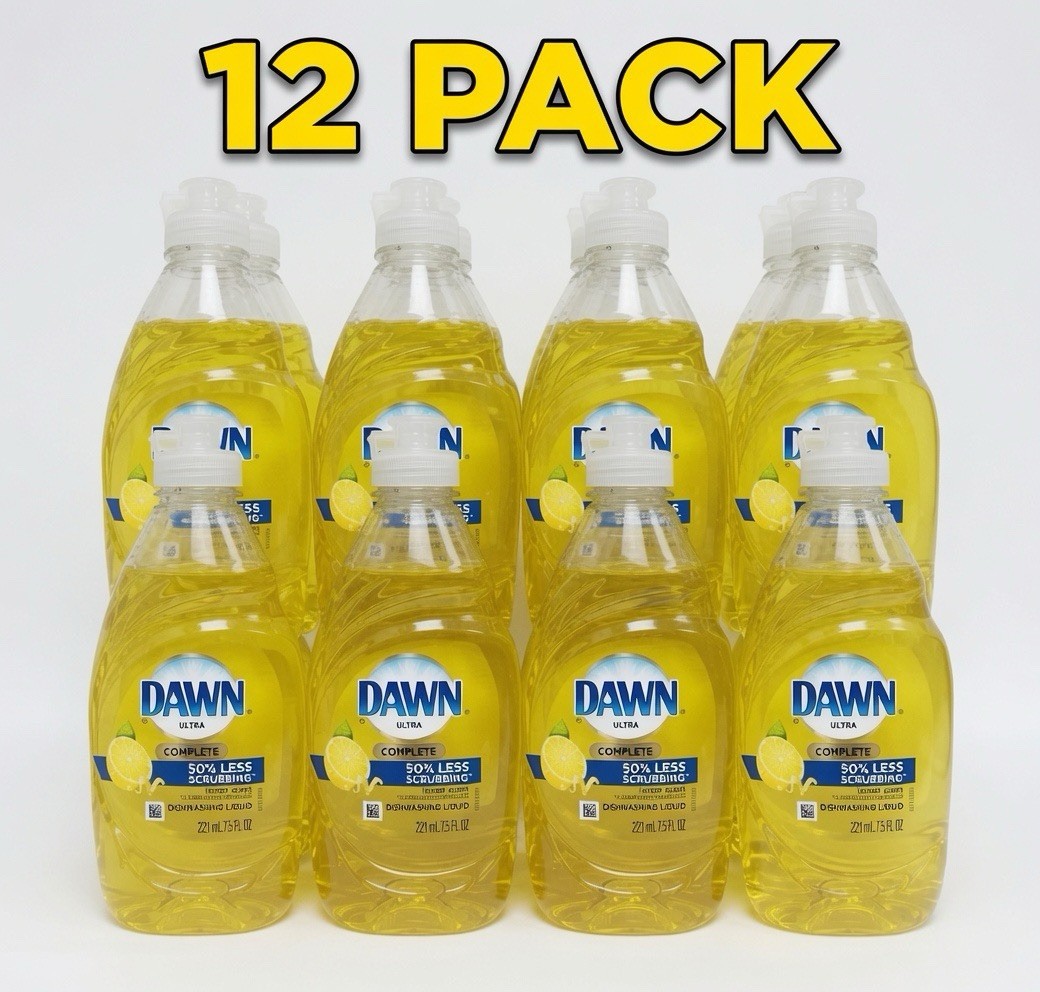 Dawn Ultra Complete 50% Less Scrubbing Dish Liquid, Lemon, 7.5 fl oz, 12 Pack
