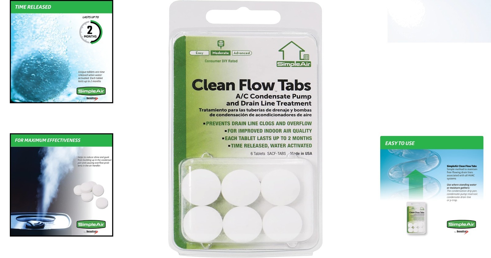 6 Count SACF Drain Line Clean Flow Tabs for AC & HVAC Systems – Clog Prevention