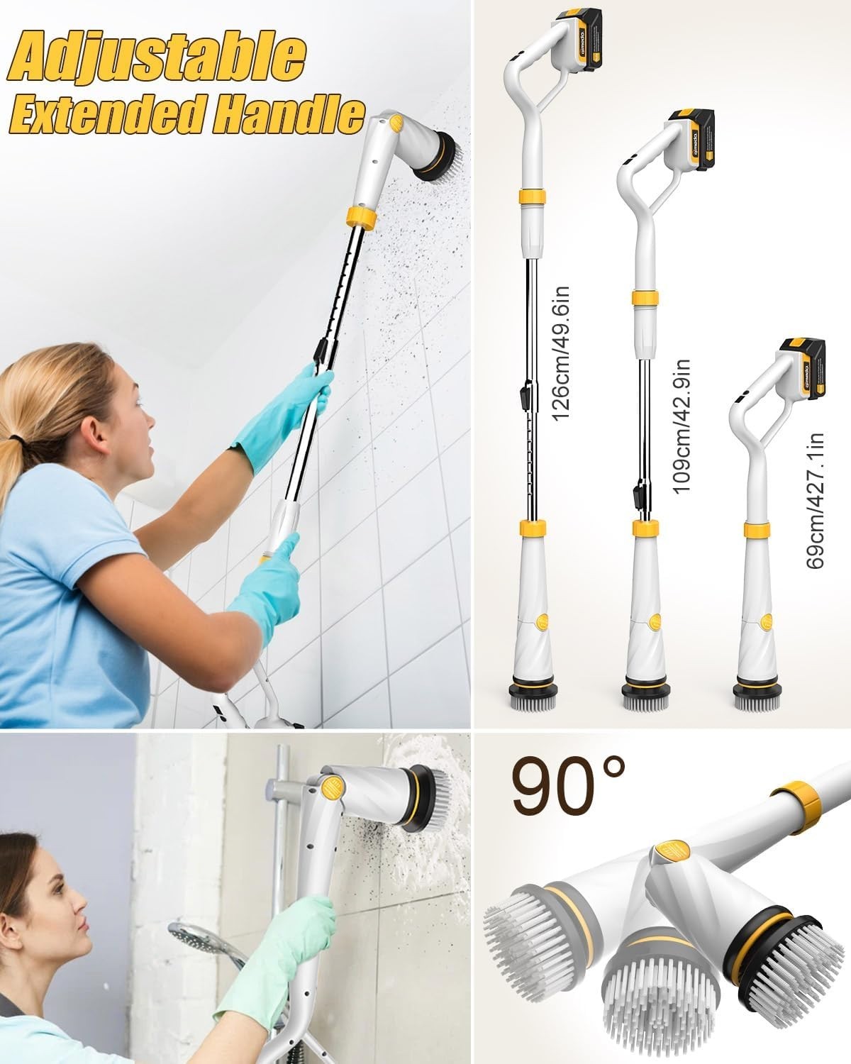 Electric Spin Scrubber with Two Batteries Q2 Pro,1500 RPM High Power Electric Sc