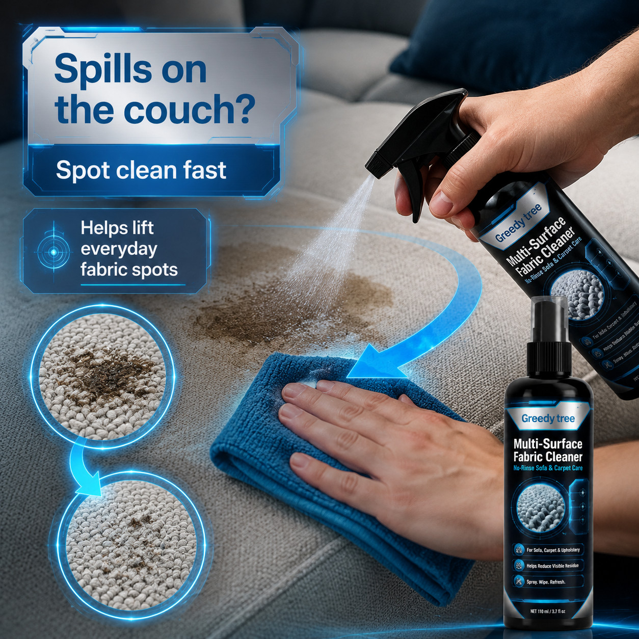 Sofa Mattress Dry Cleaner 110ML, Waterless, for Clothes Carpet Curtain