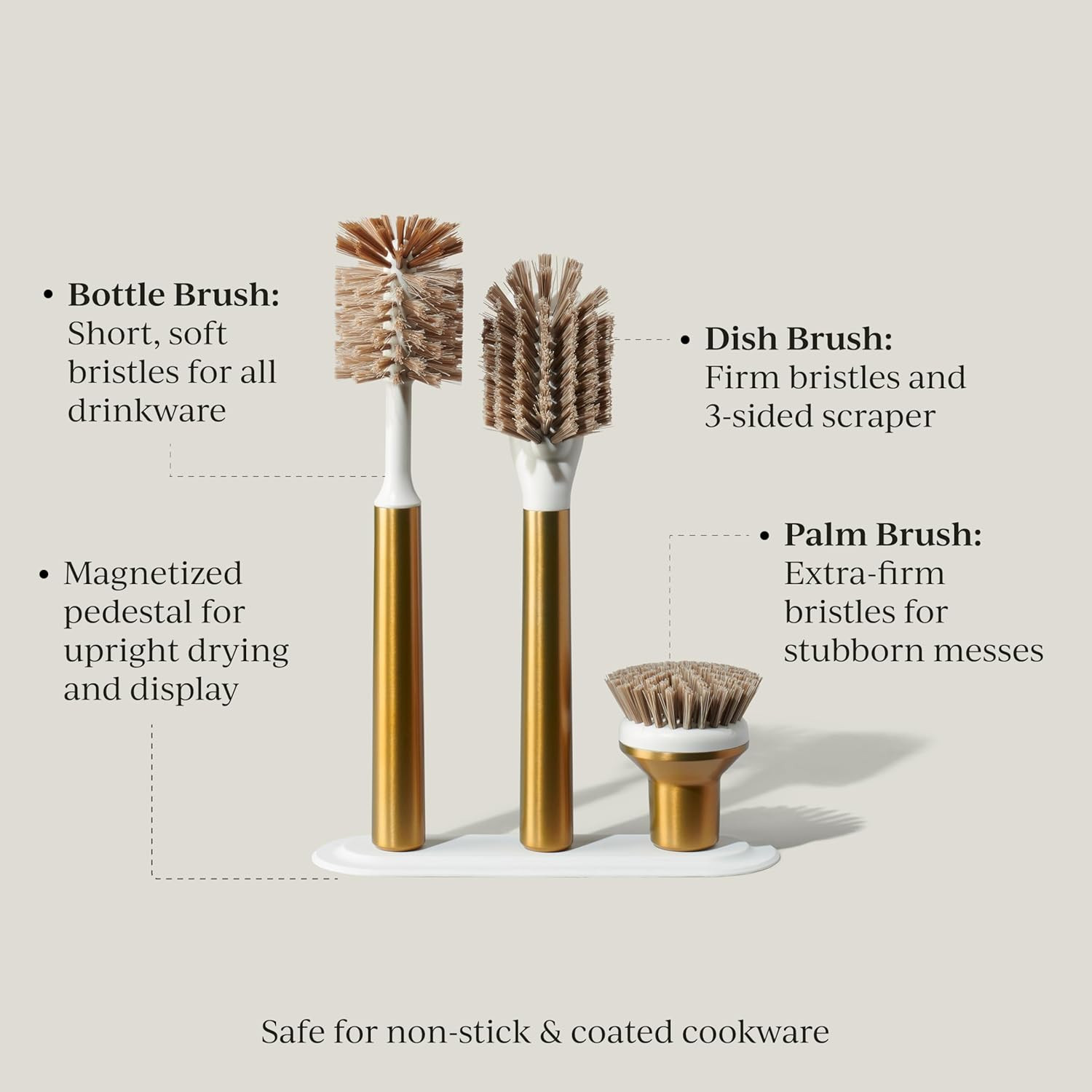 Ionic Brush Set, Magnetized to Stand Upright, Stainless Steel with Replaceable H
