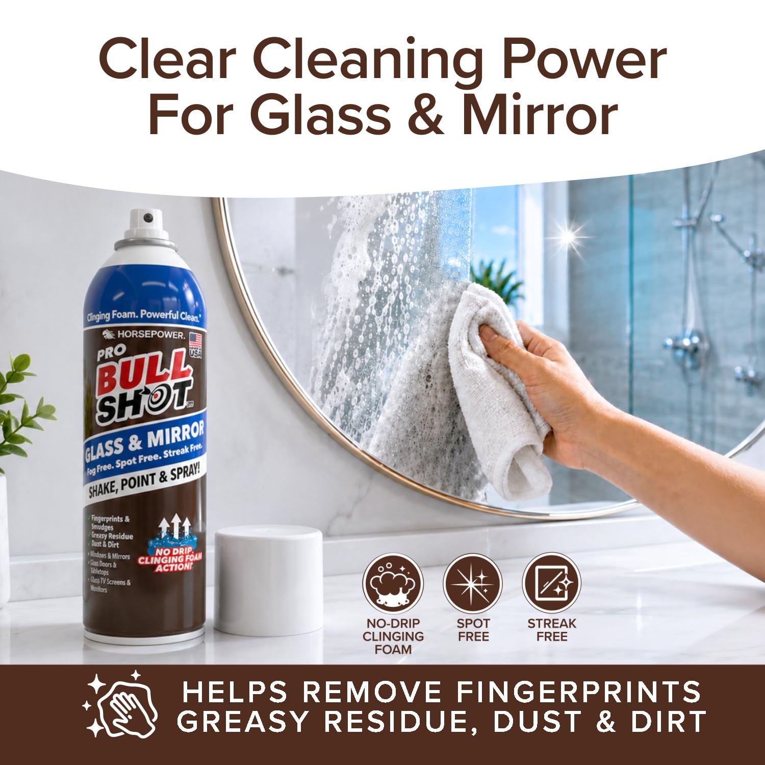 Bull Shot Glass & Mirror Cleaner, As Seen On TV, No-Drip Foaming Glass Cleane…