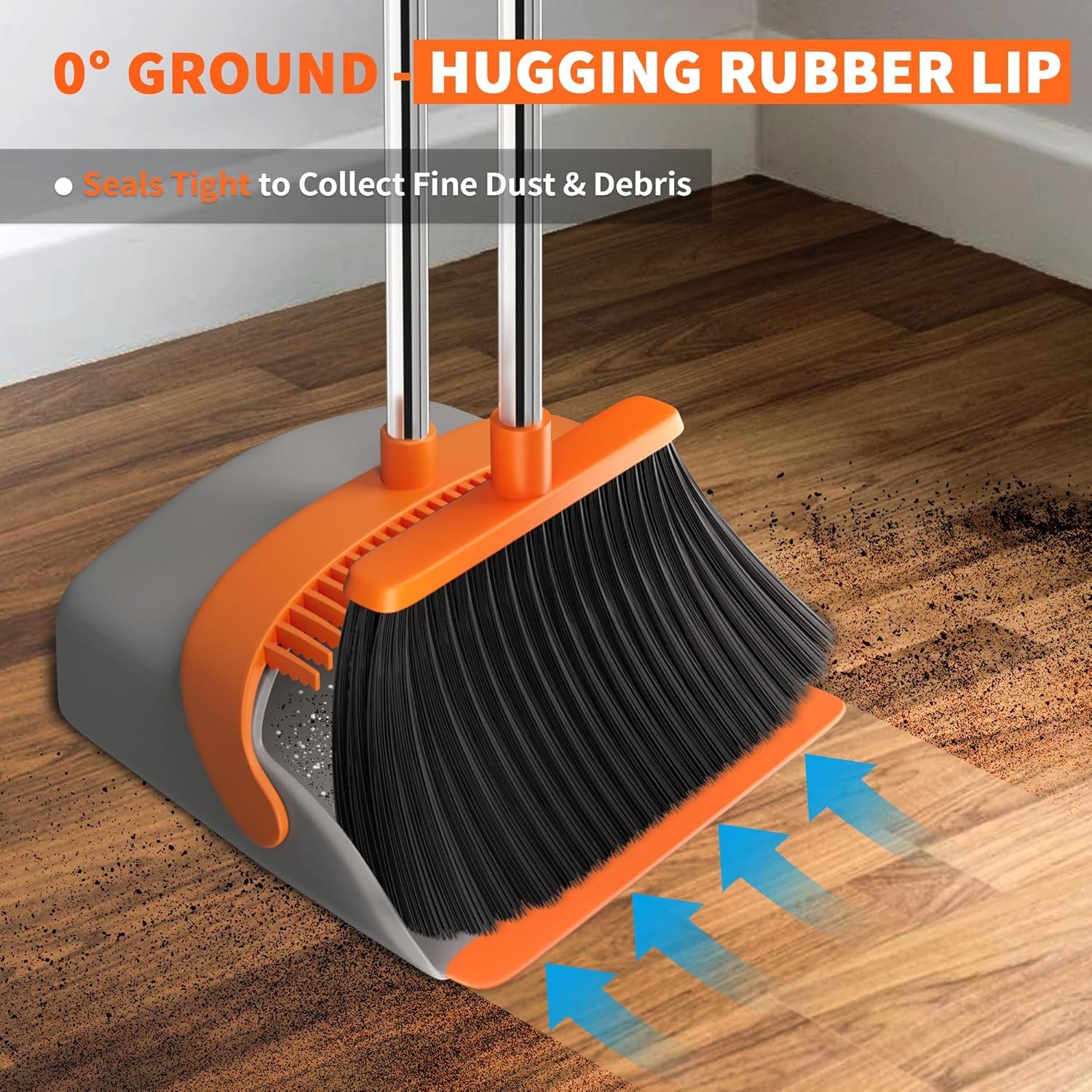 Upgraded Broom and Dustpan Set, Long Handle Standing bo with