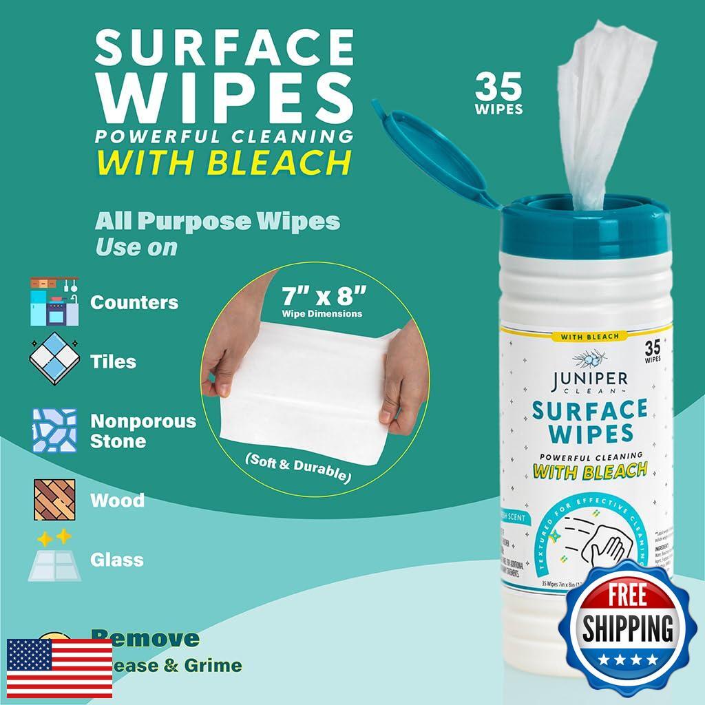 Juniper CLEAN 1 Pack Surface Cleaning Wipes with Bleach, All-Purpose Cleaner