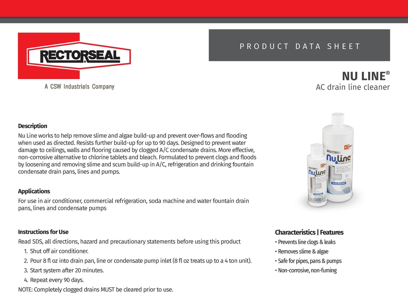 Nu Line AC Drain Cleaner 8oz Pack of 4 Prevent Clogs Remove Build Up Non
