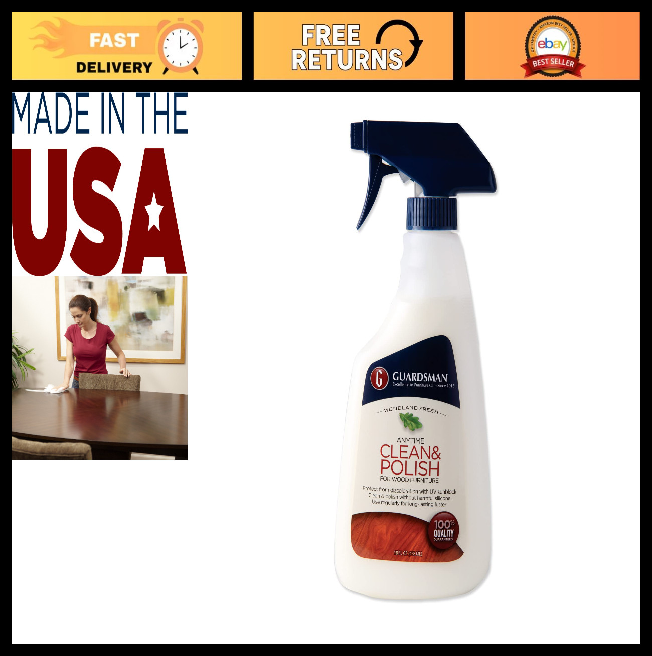 Wood Cleaner & Furniture Polish Spray for Cabinets, Tables, 16oz – Woodland Fres