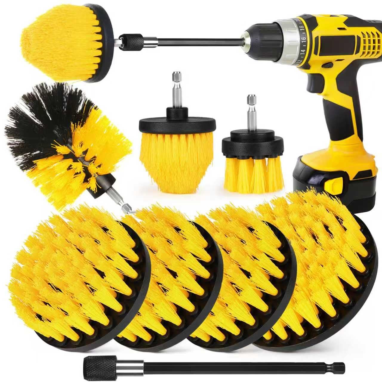 8 Pack Drill Brush Attachment Set, 1/4in Power Scrubber Brush+ Extend Long Rod